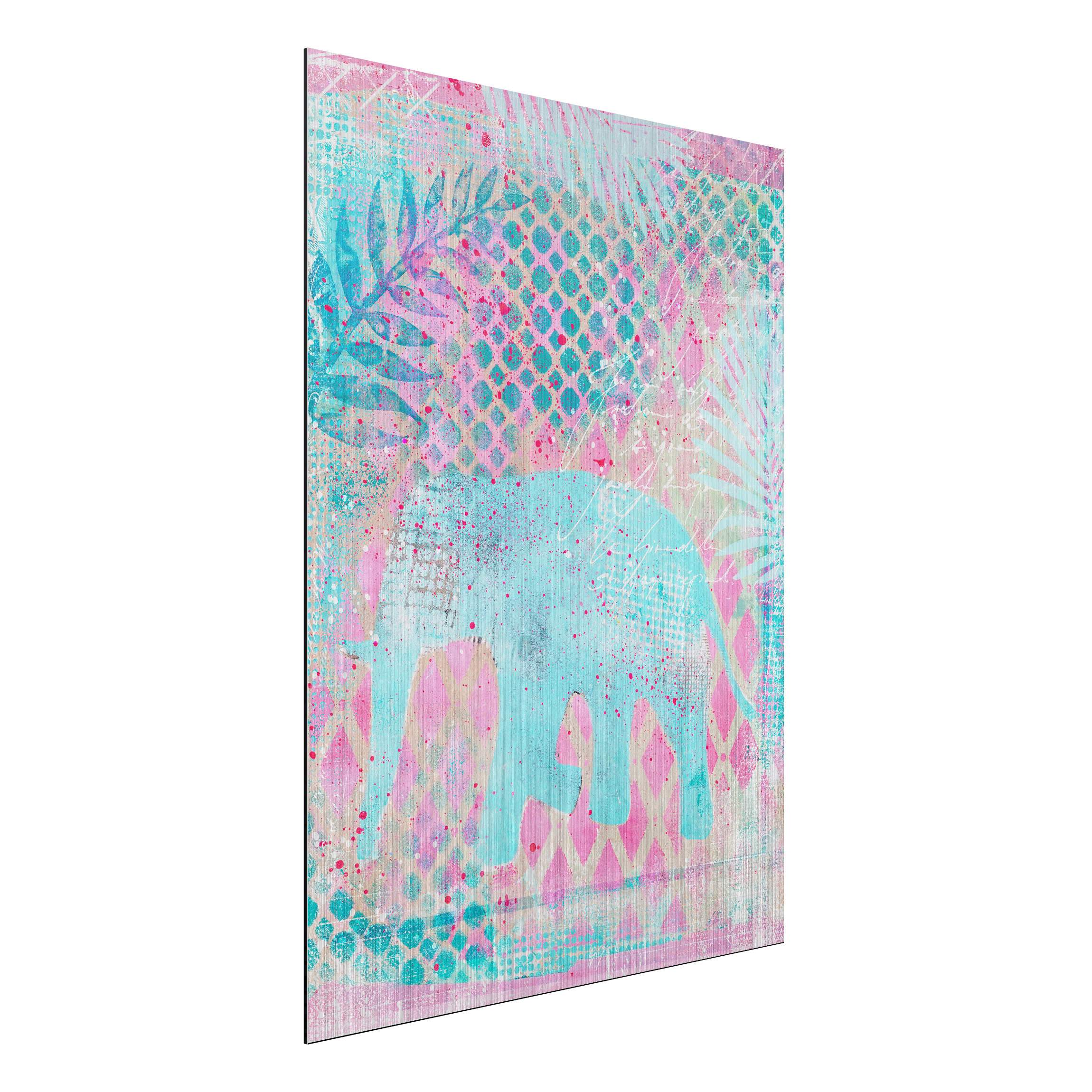 Alu-Dibond Bild Bunte Collage - Elefant in Blau und Rosa