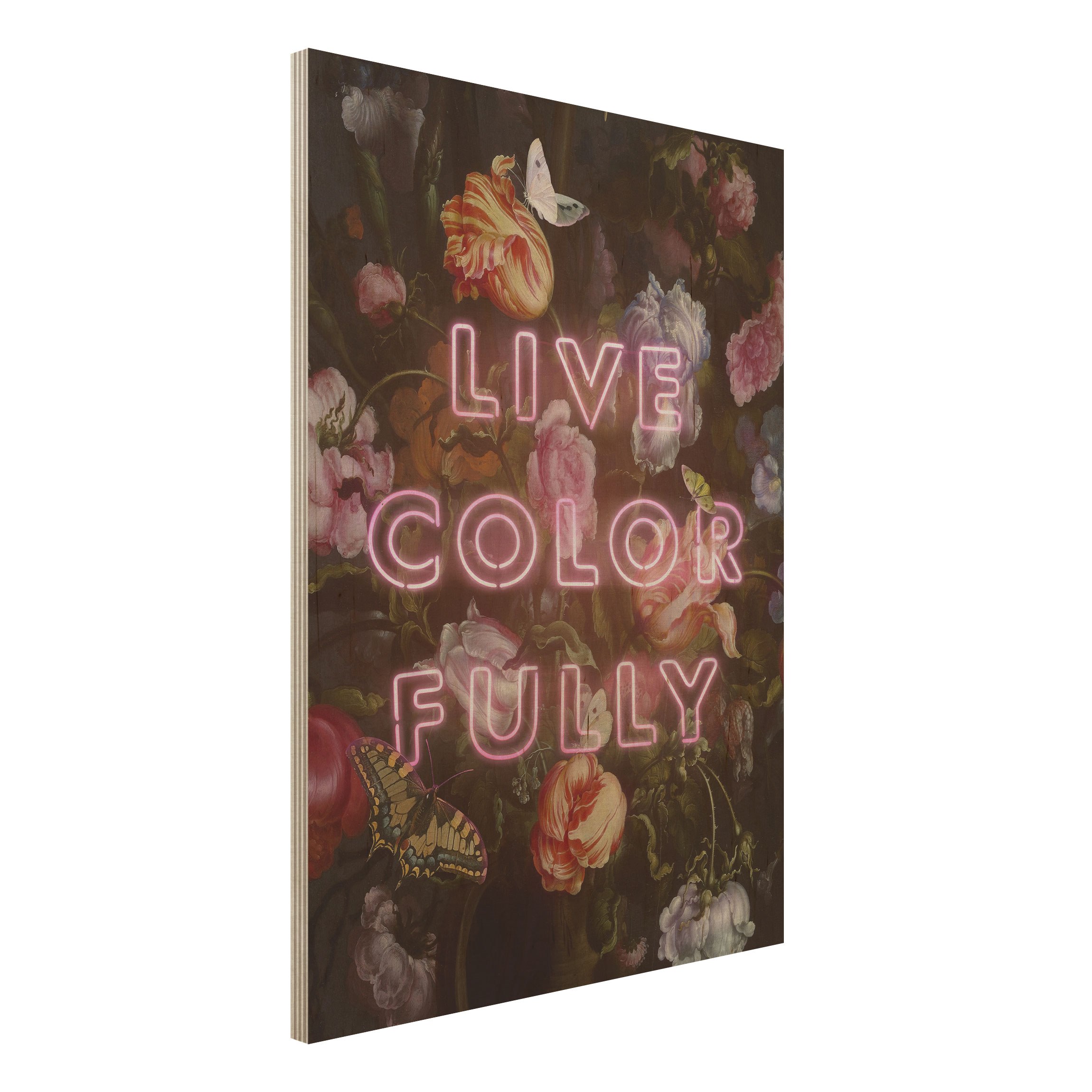 Holzbild Blumen - Hochformat 3:4 Live Color Fully