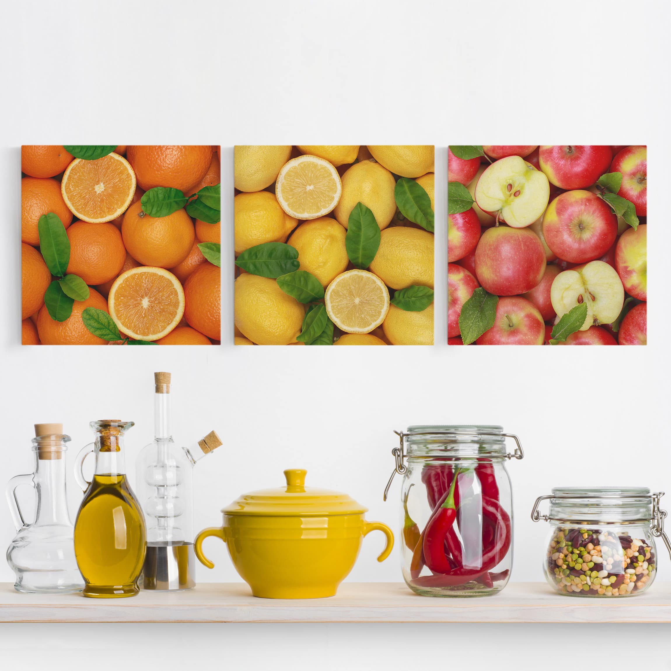 3-teiliges Leinwandbild Küche Früchte Trio