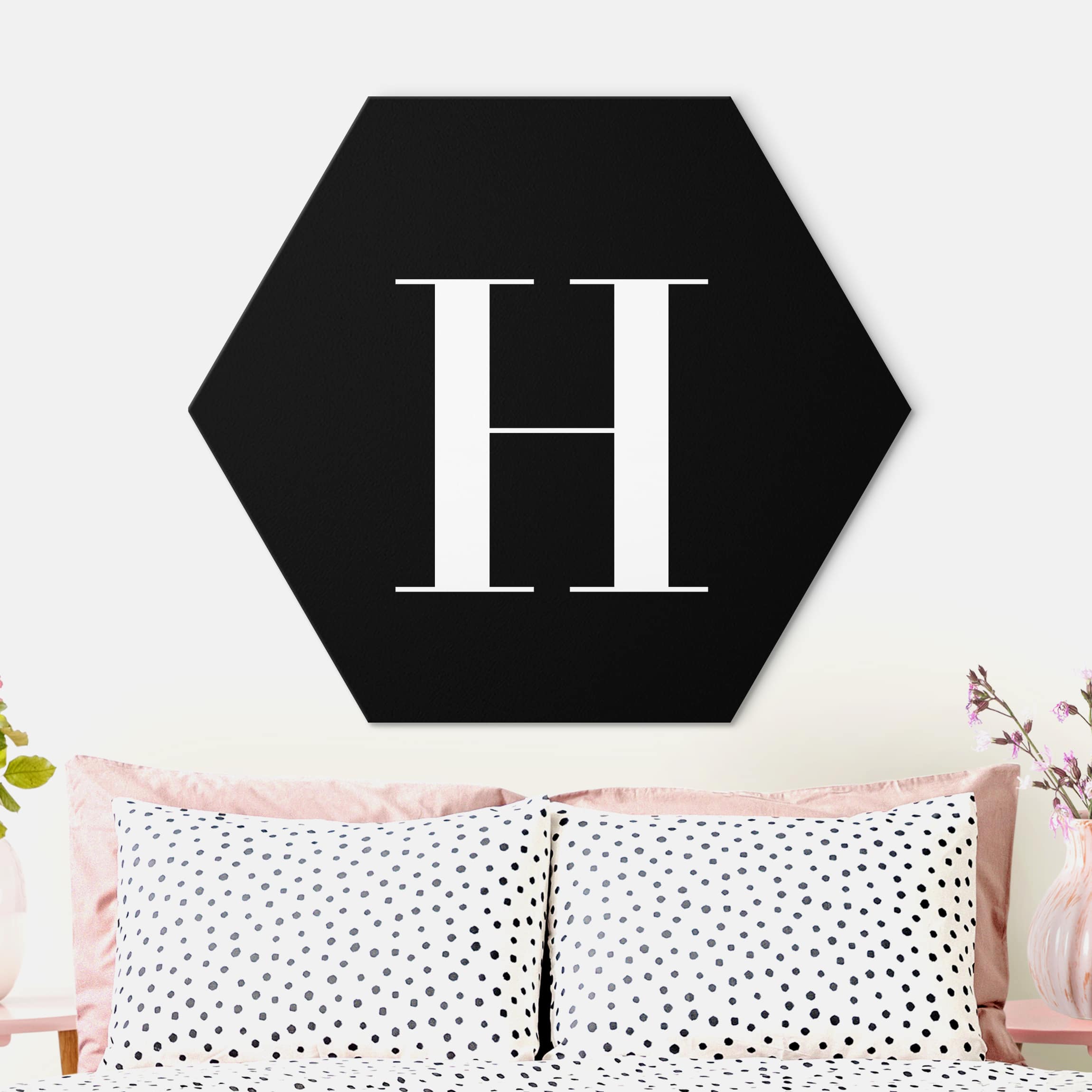 Hexagon-Alu-Dibond Bild Buchstabe Serif Schwarz H