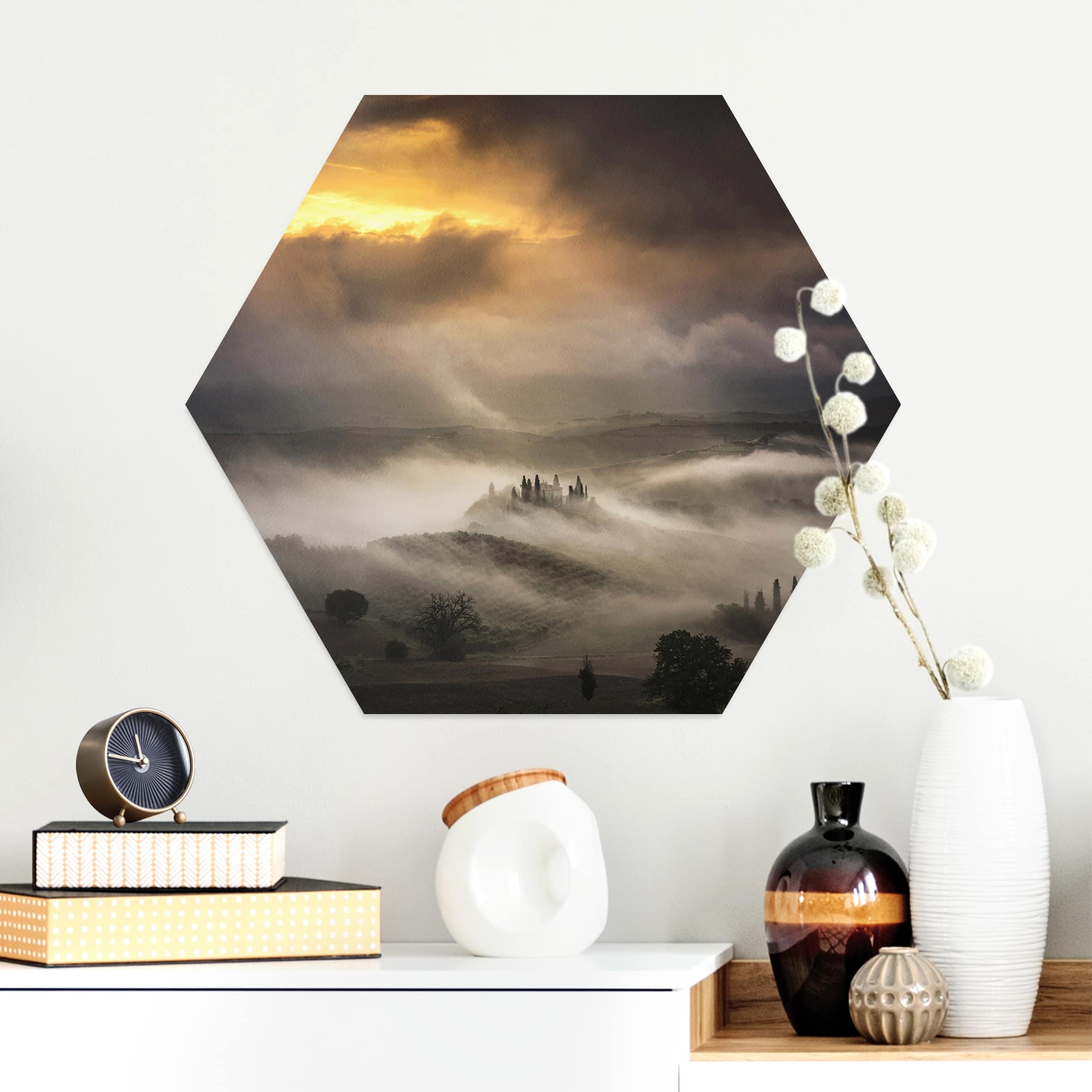 Hexagon-Alu-Dibond Bild Nebelwellen