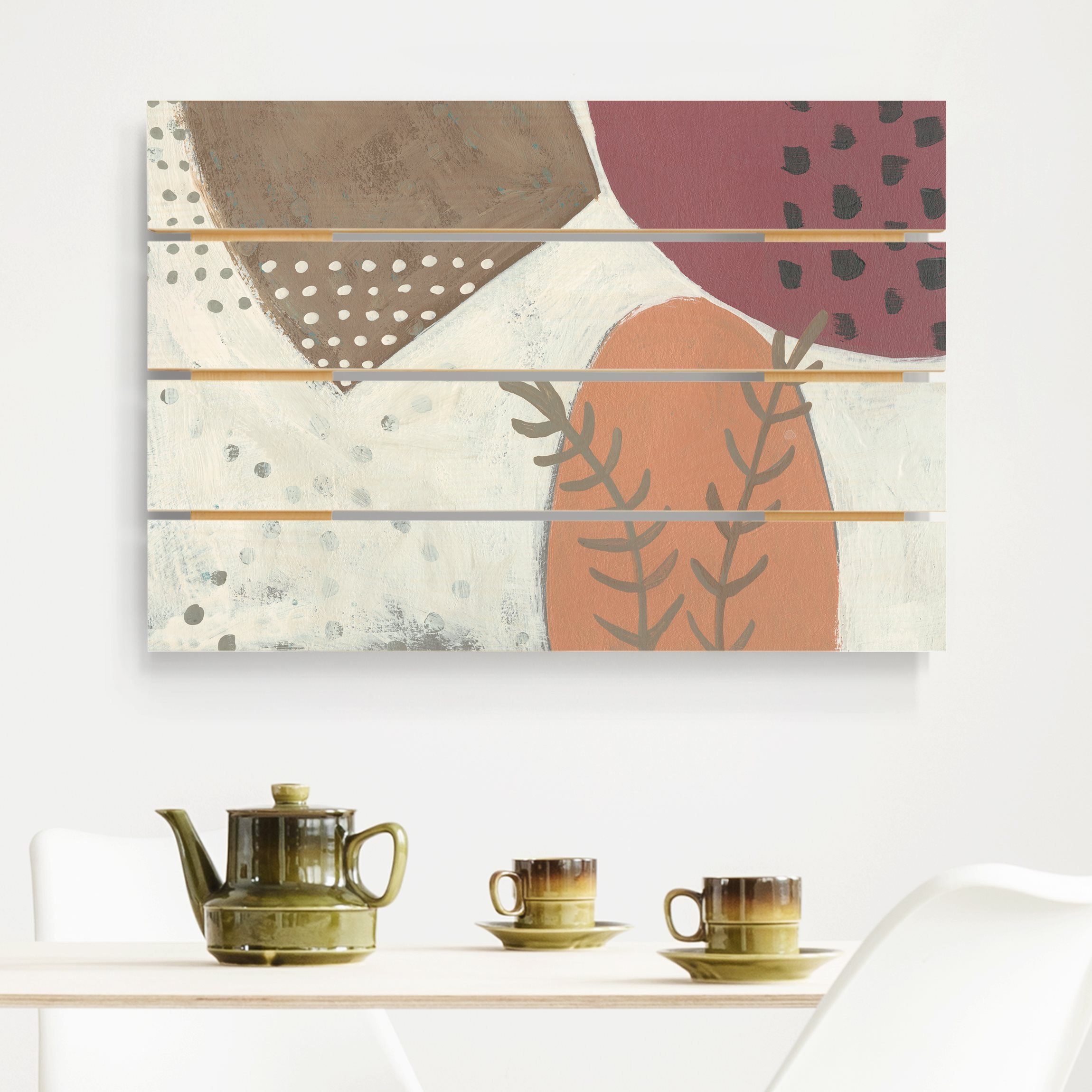 Holzbild Plankenoptik - Querformat Karneval der Formen in Lachs II