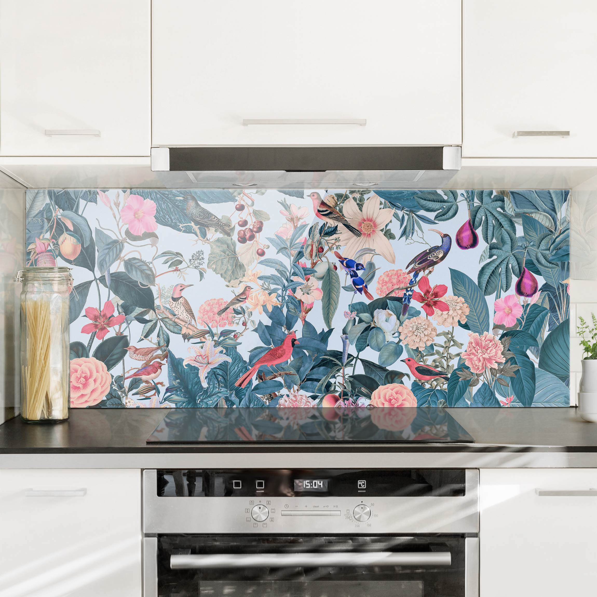 Glas Spritzschutz Vintage Collage - Vogelgarten