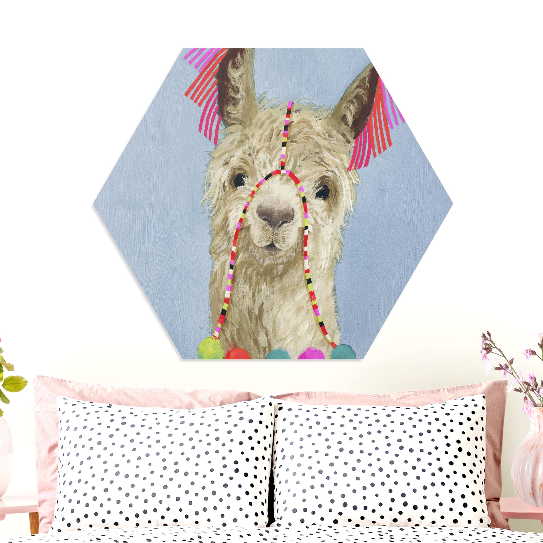 Hexagon-Forexbild Lama mit Schmuck IV