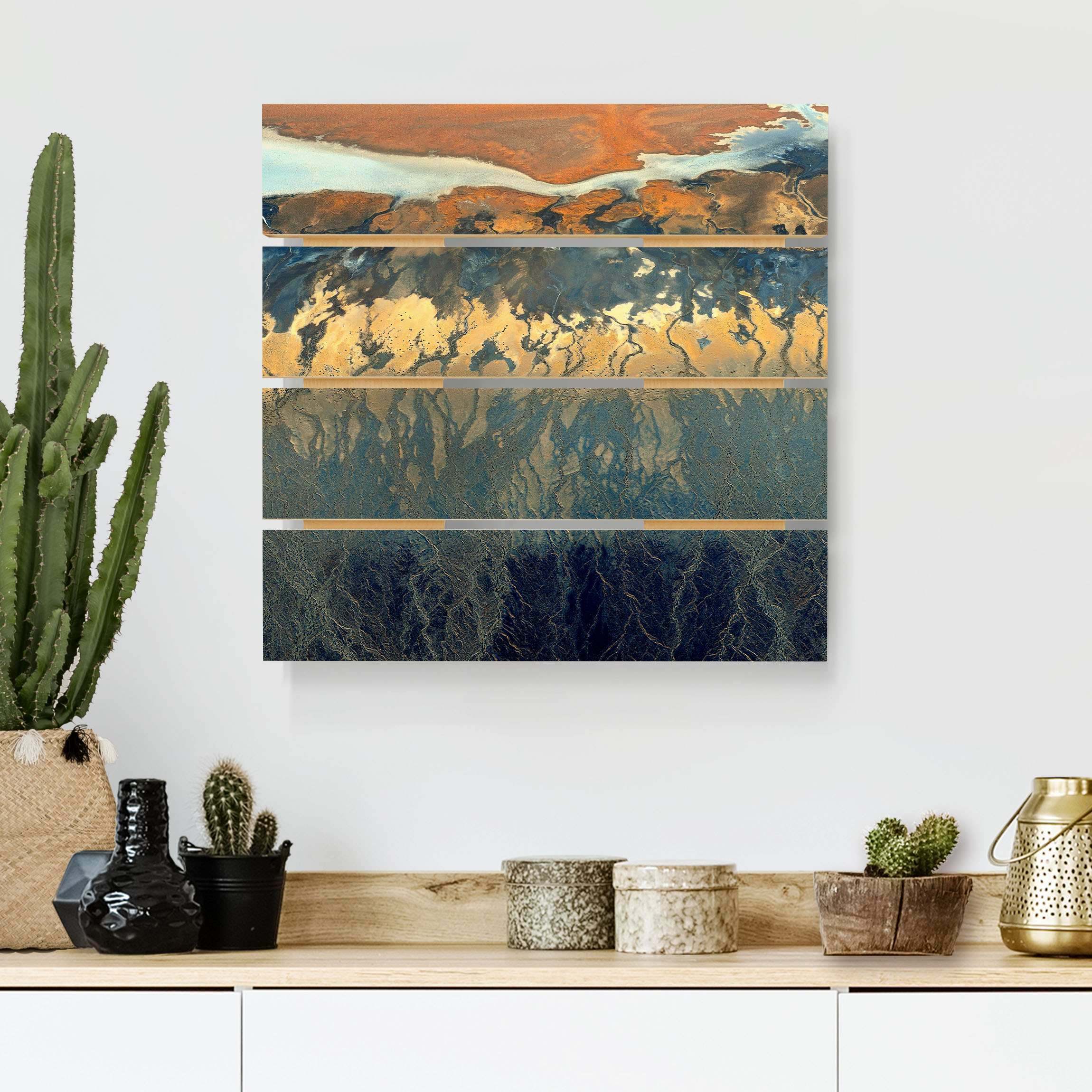 Holzbild Plankenoptik - Quadrat Kalifornien aus der Luft