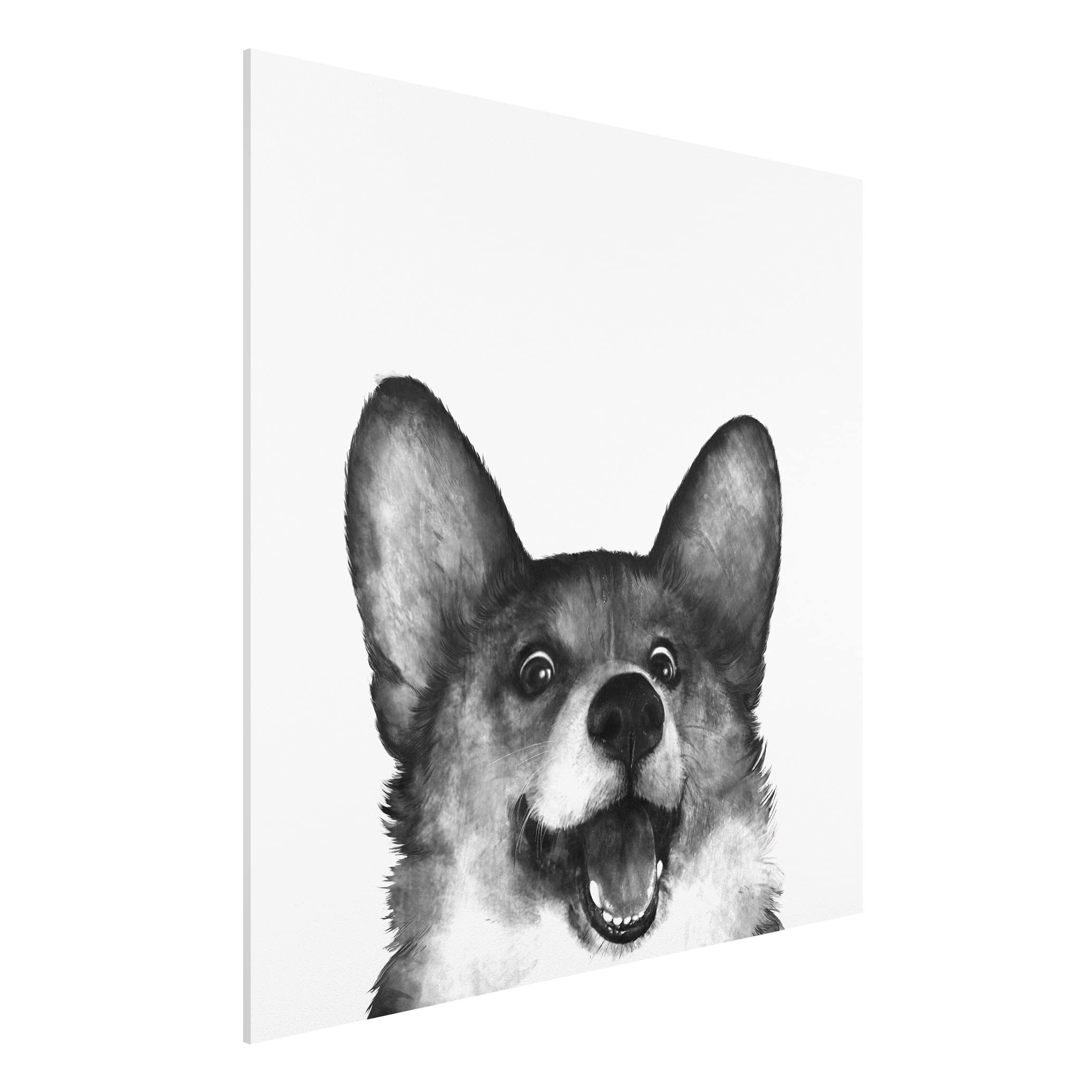 Forexbild - Quadrat Illustration Hund Corgi Weiß Schwarz Malerei