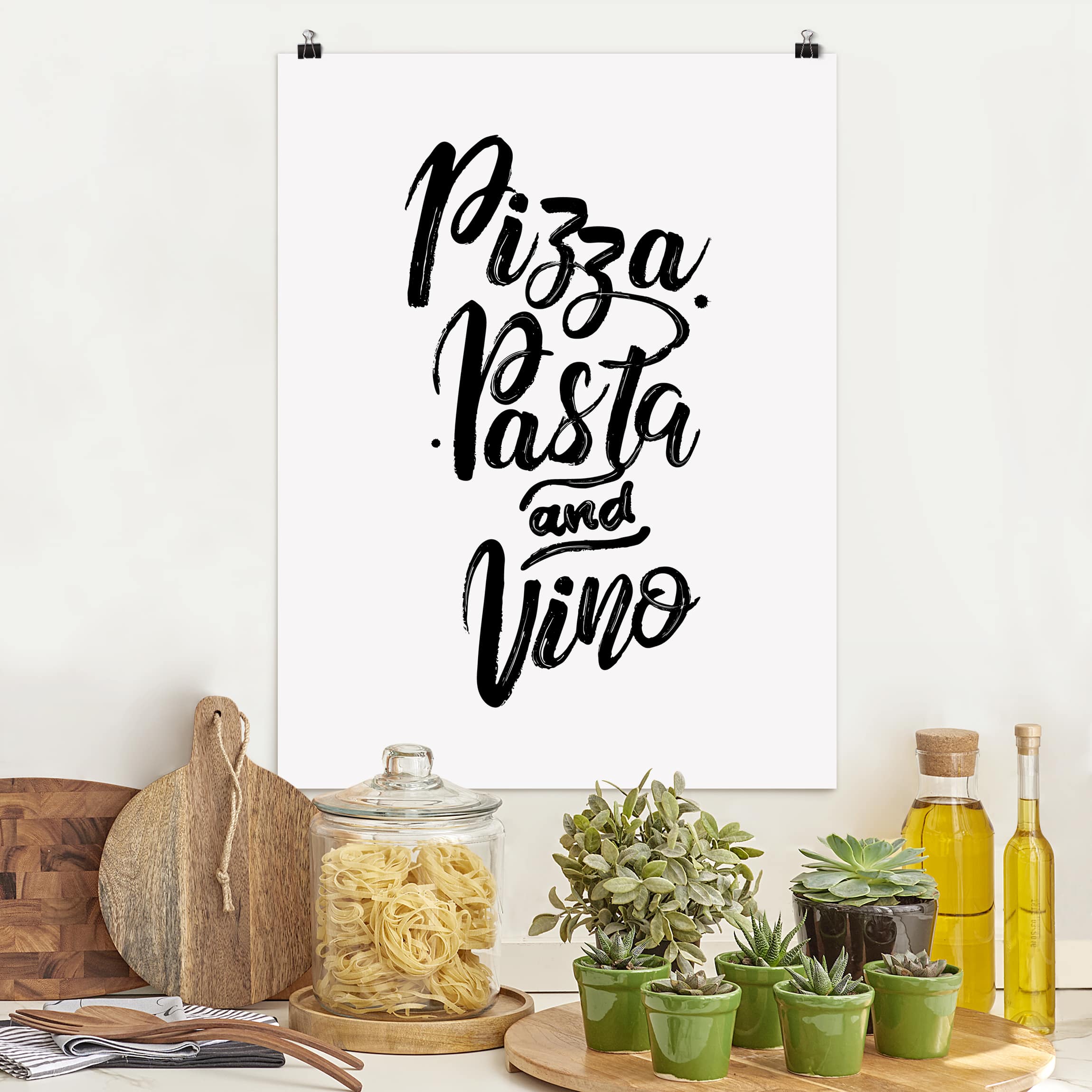 Poster - Hochformat Pizza Pasta und Vino
