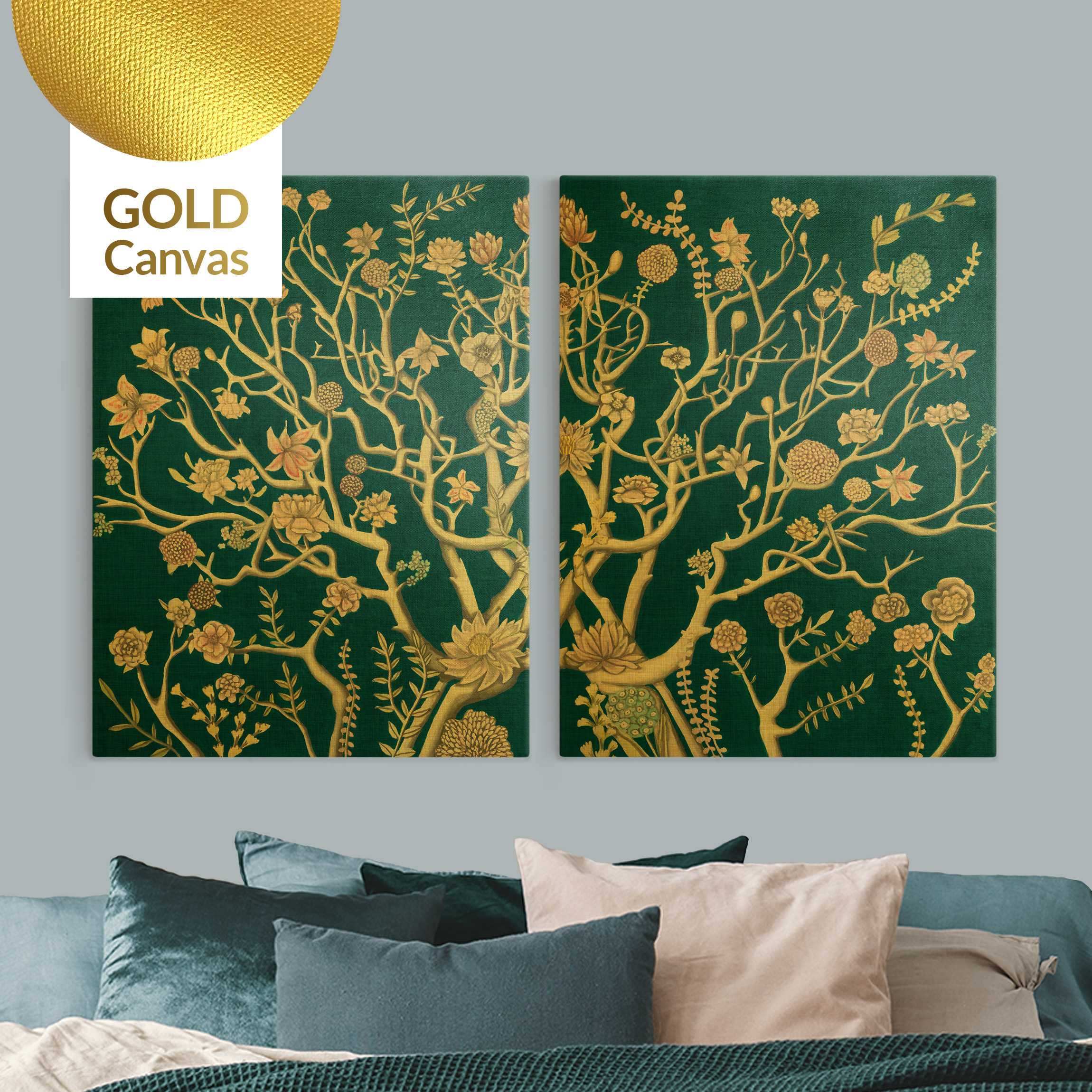 Leinwandbild 2-teilig Chinoiserie Blumen in der Nacht Duo