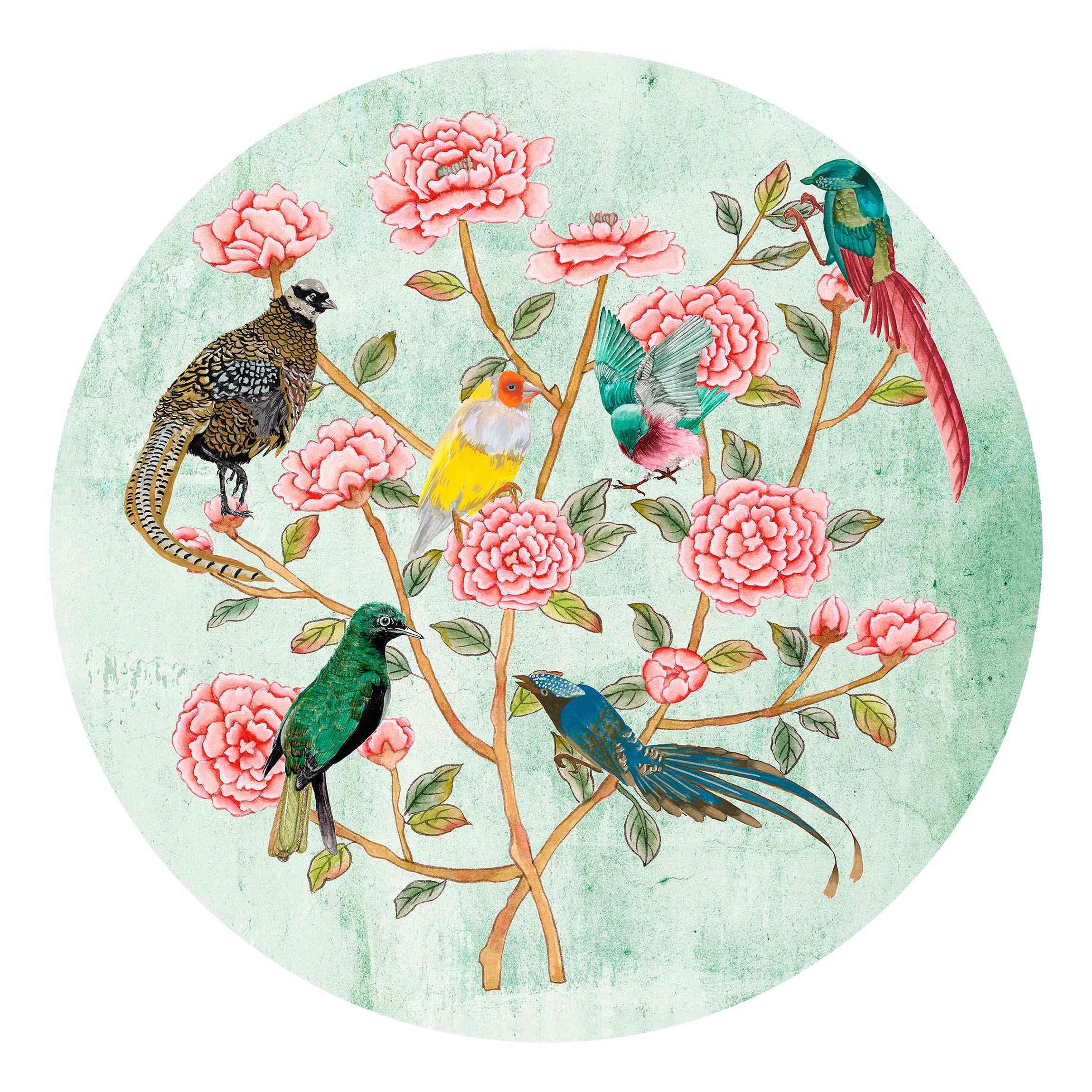 Runde Fototapete Chinoiserie Collage in Mint II