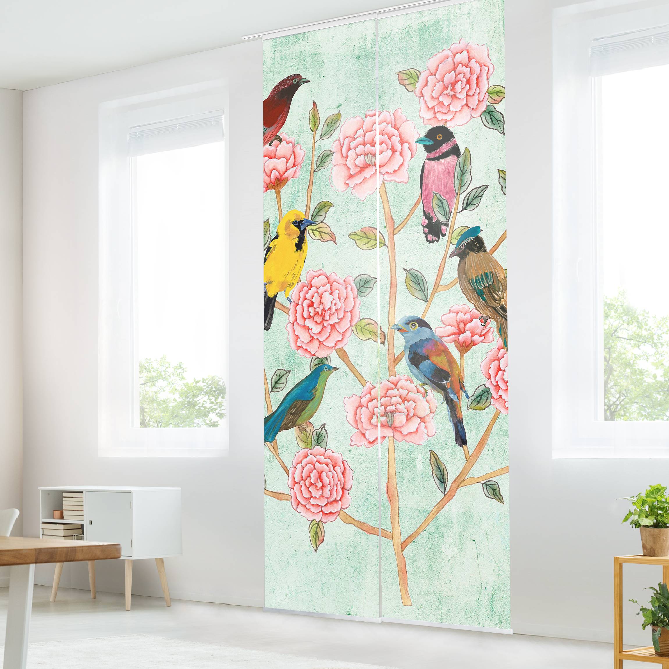 Schiebegardine Chinoiserie Collage in Mint