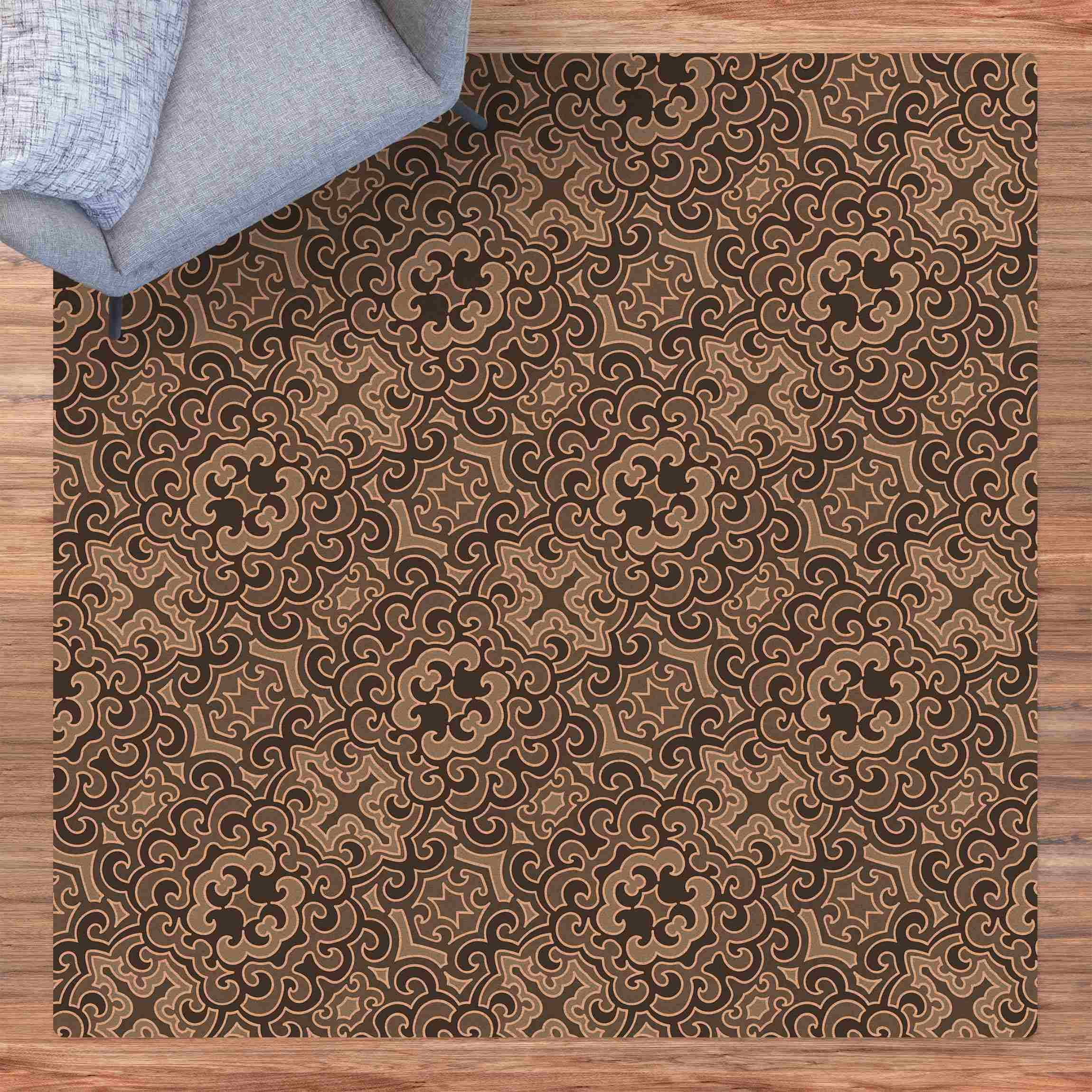 Kork-Teppich Chinoiserie Muster in Grau