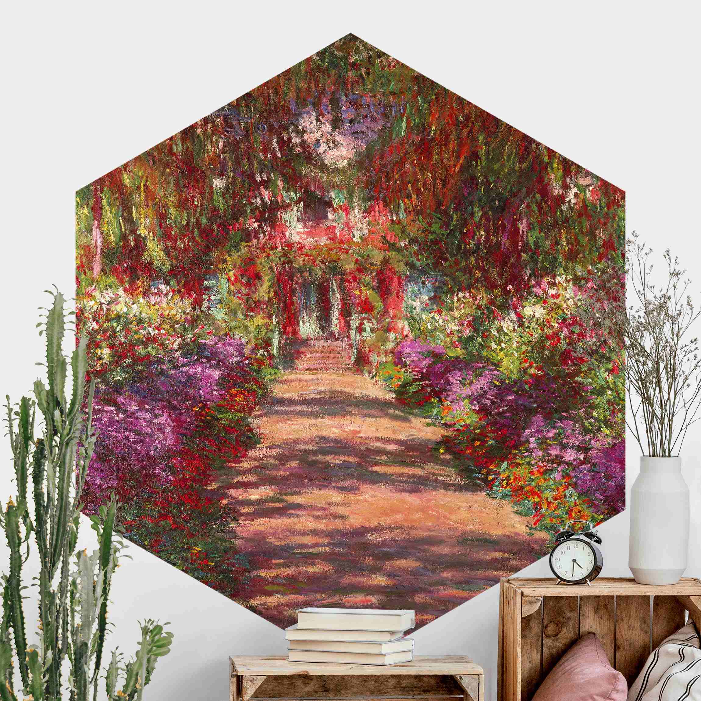 Hexagon Fototapete Claude Monet - Weg in Monets Garten in Giverny