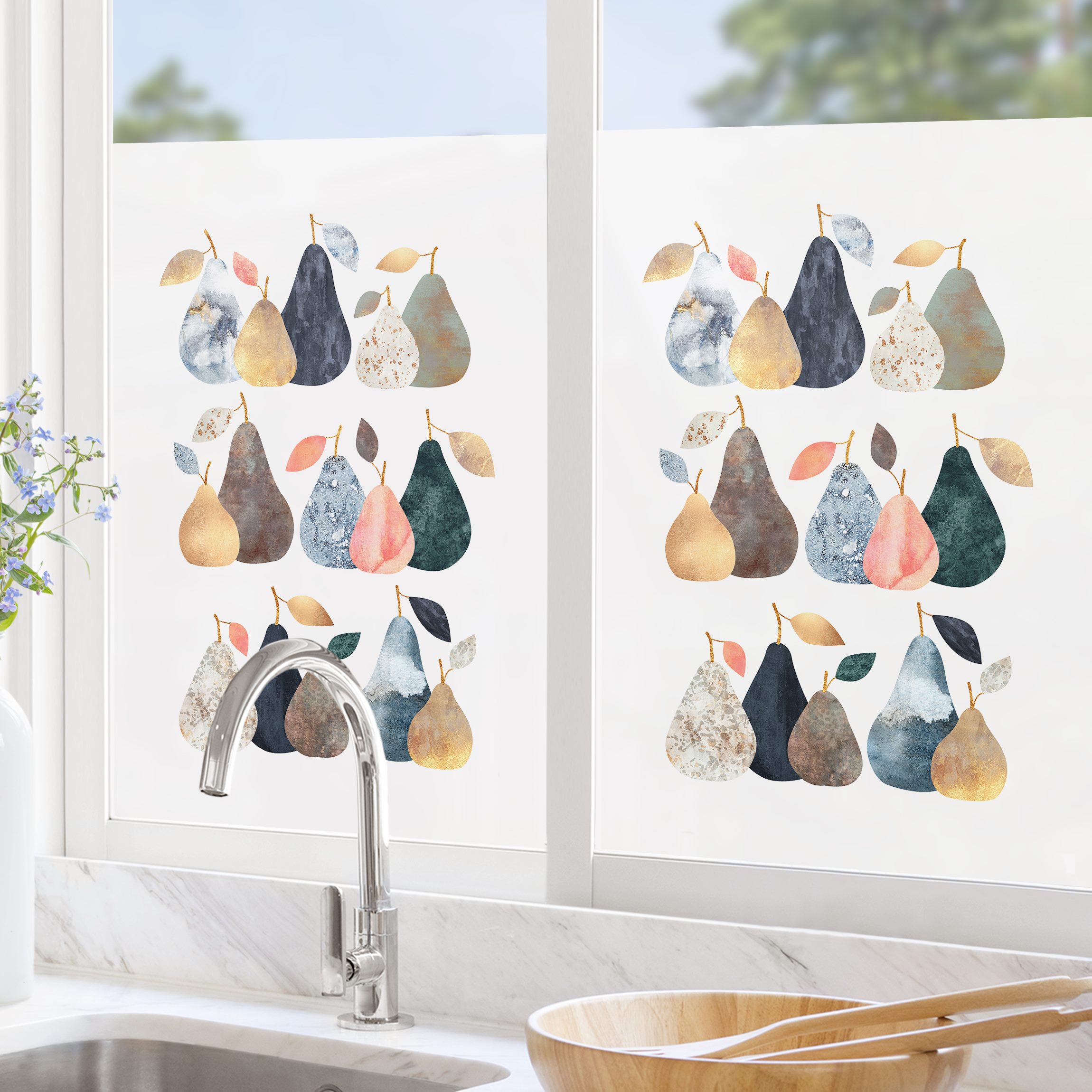 Fensterfolie Collage Goldene Birnen