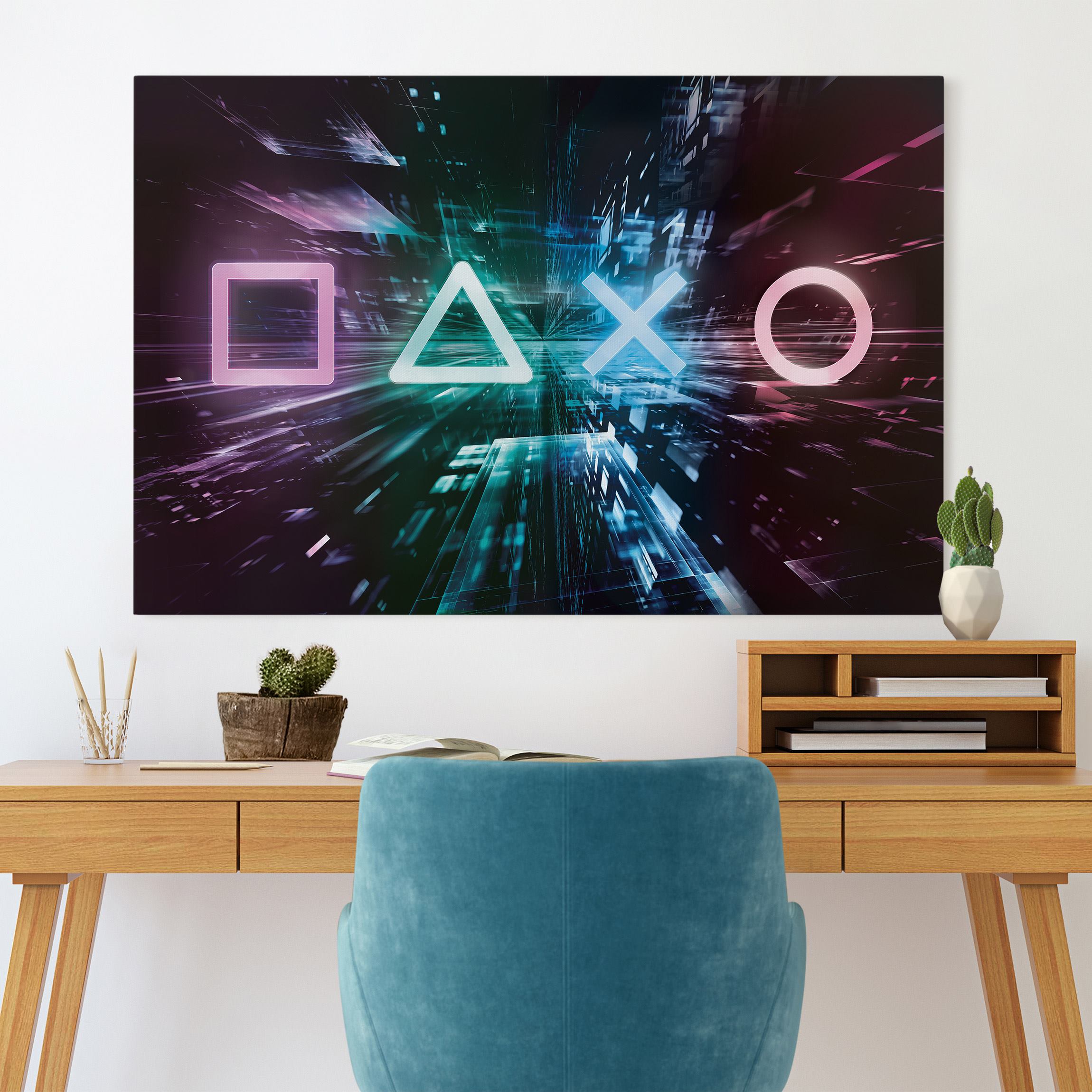 Leinwandbild Controller Symbole im Lichtermeer