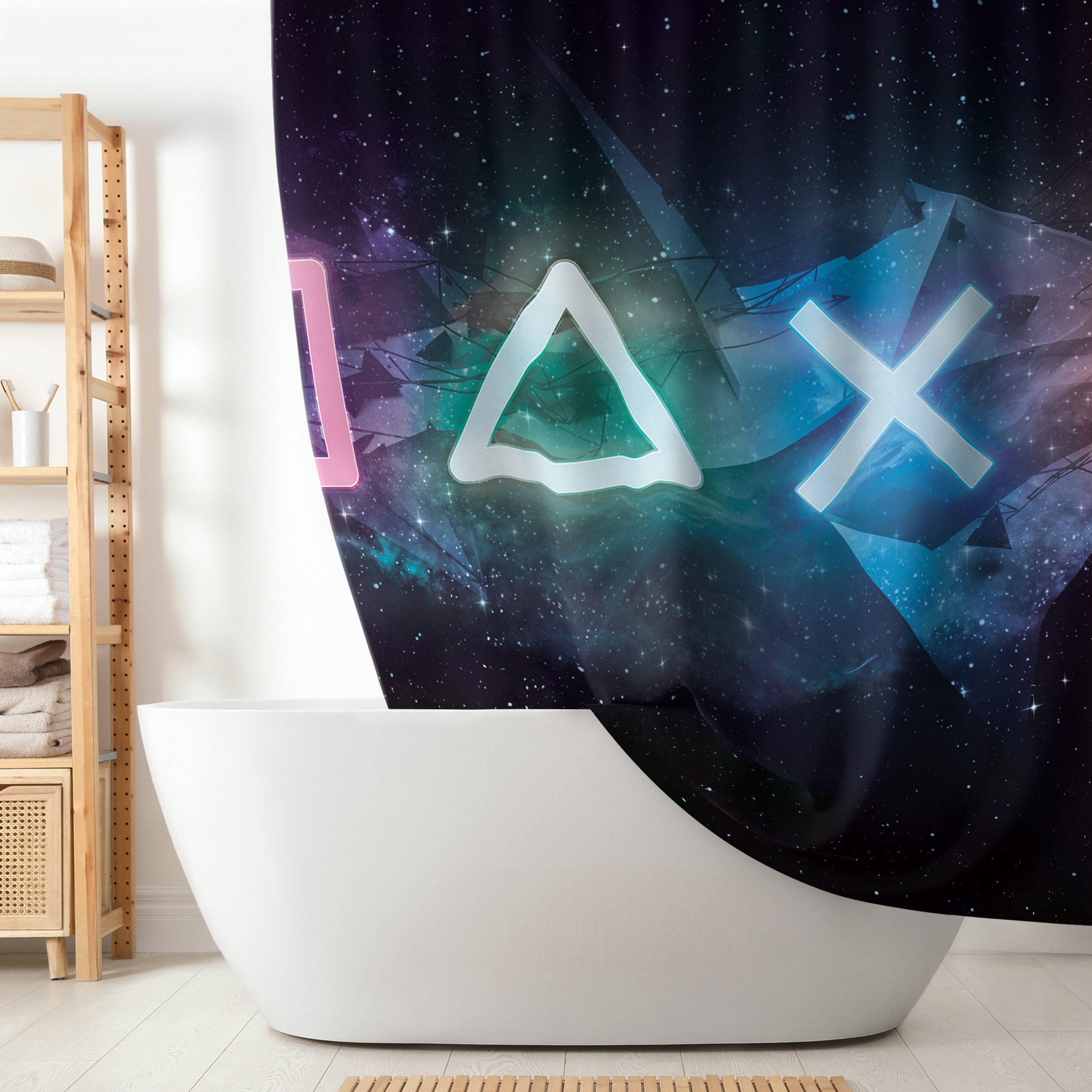 Duschvorhang Controller Symbole in ferner Galaxie