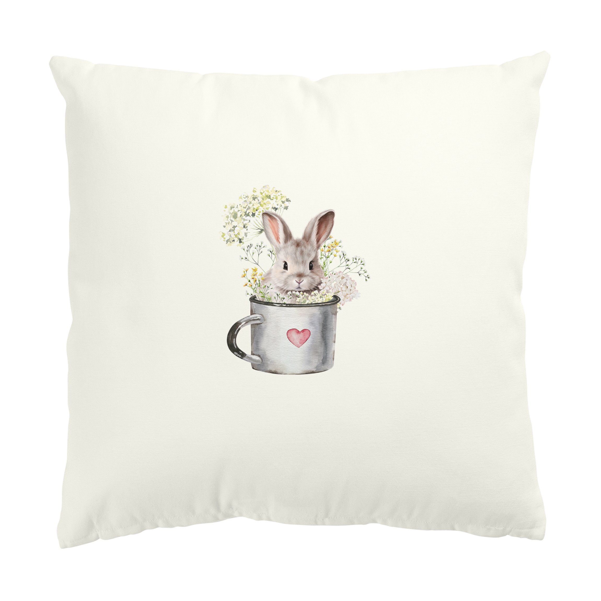 Dekokissen Cottage Spring - Häschen in der Tasse