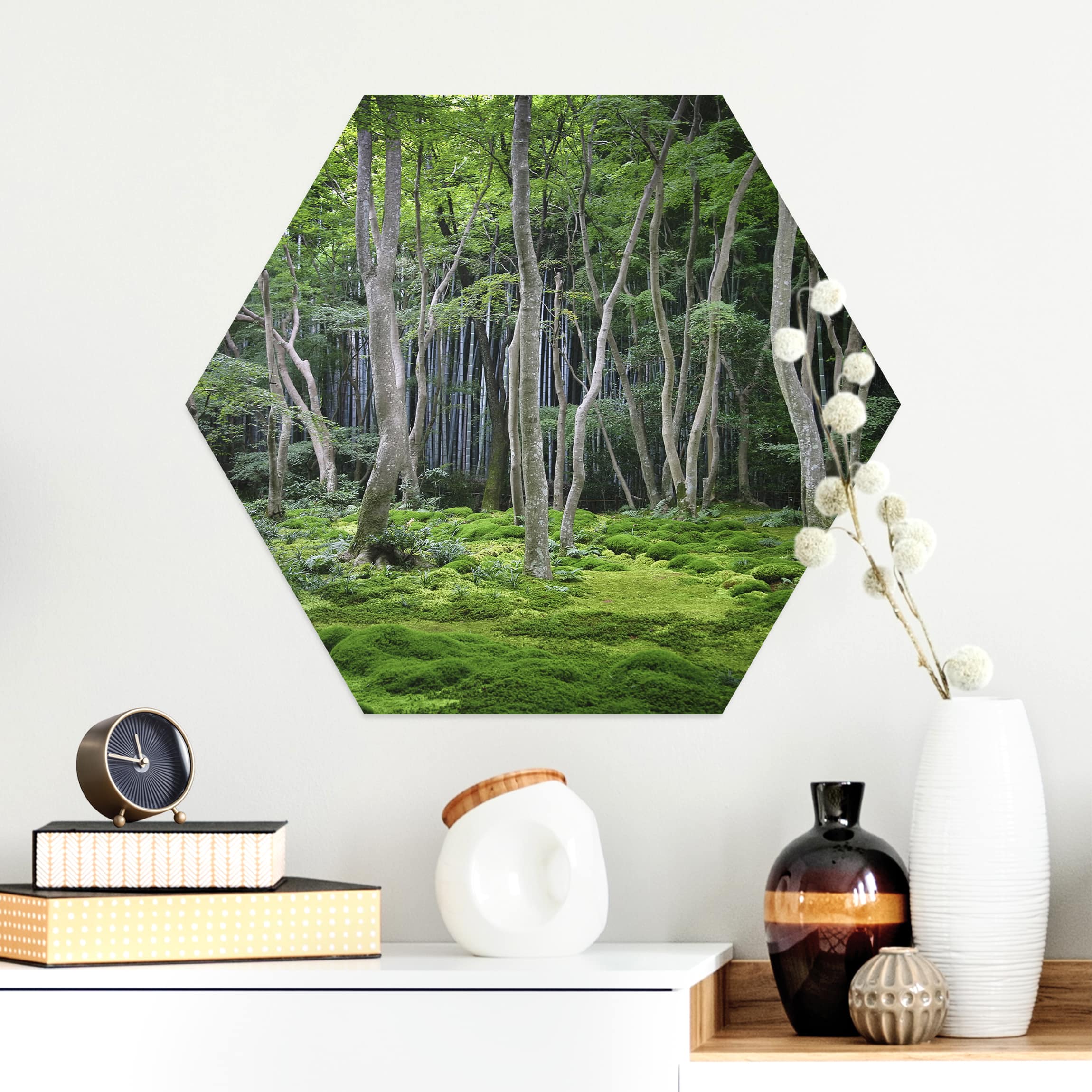 Hexagon-Alu-Dibond Bild Japanischer Wald