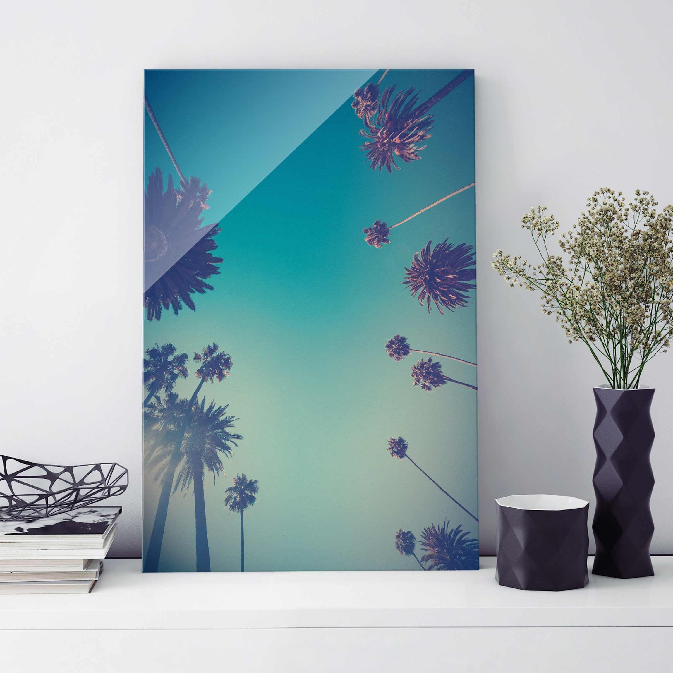 Glasbild Tropische Pflanzen Palmen und Himmel II