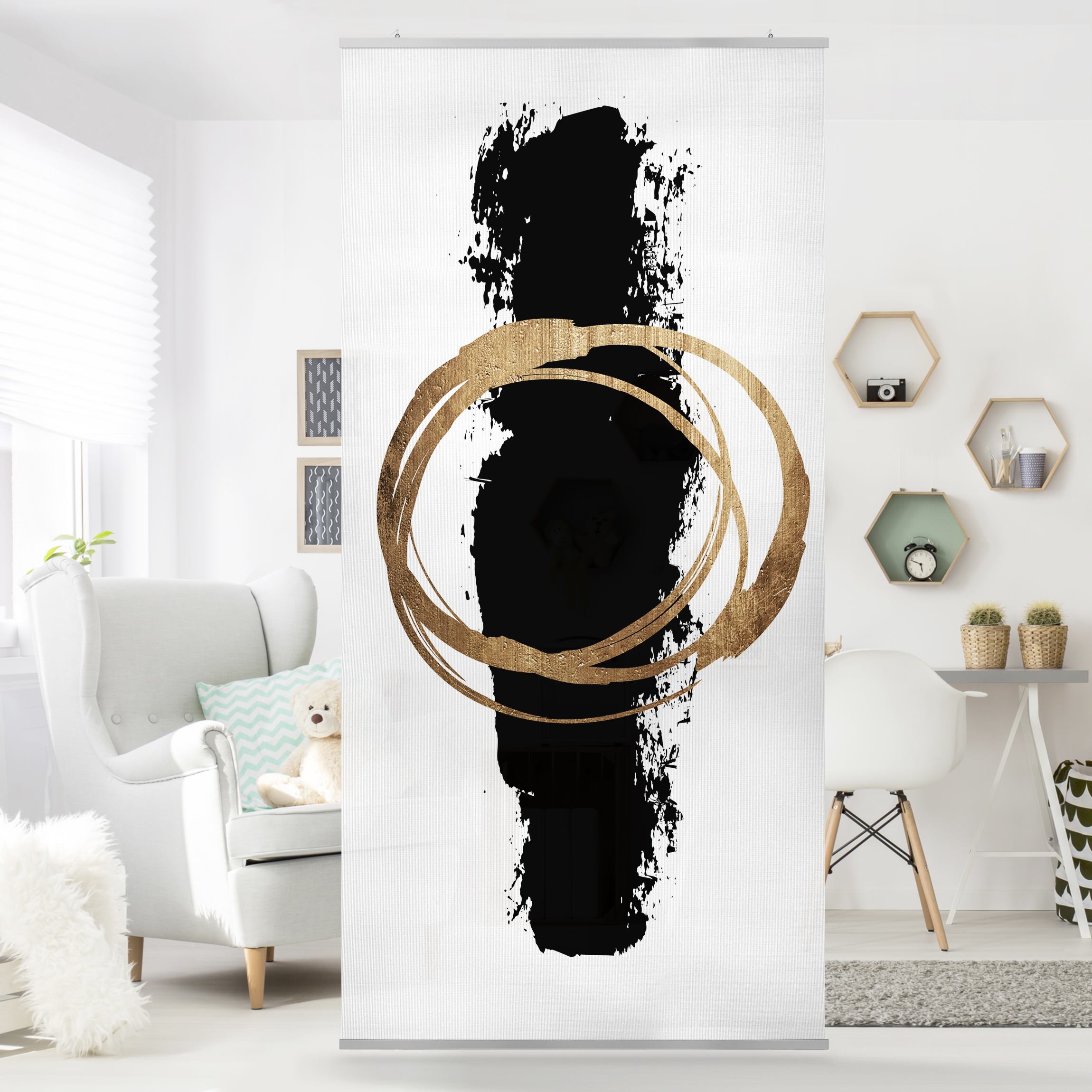 Raumteiler Abstrakte Formen - Gold und Schwarz