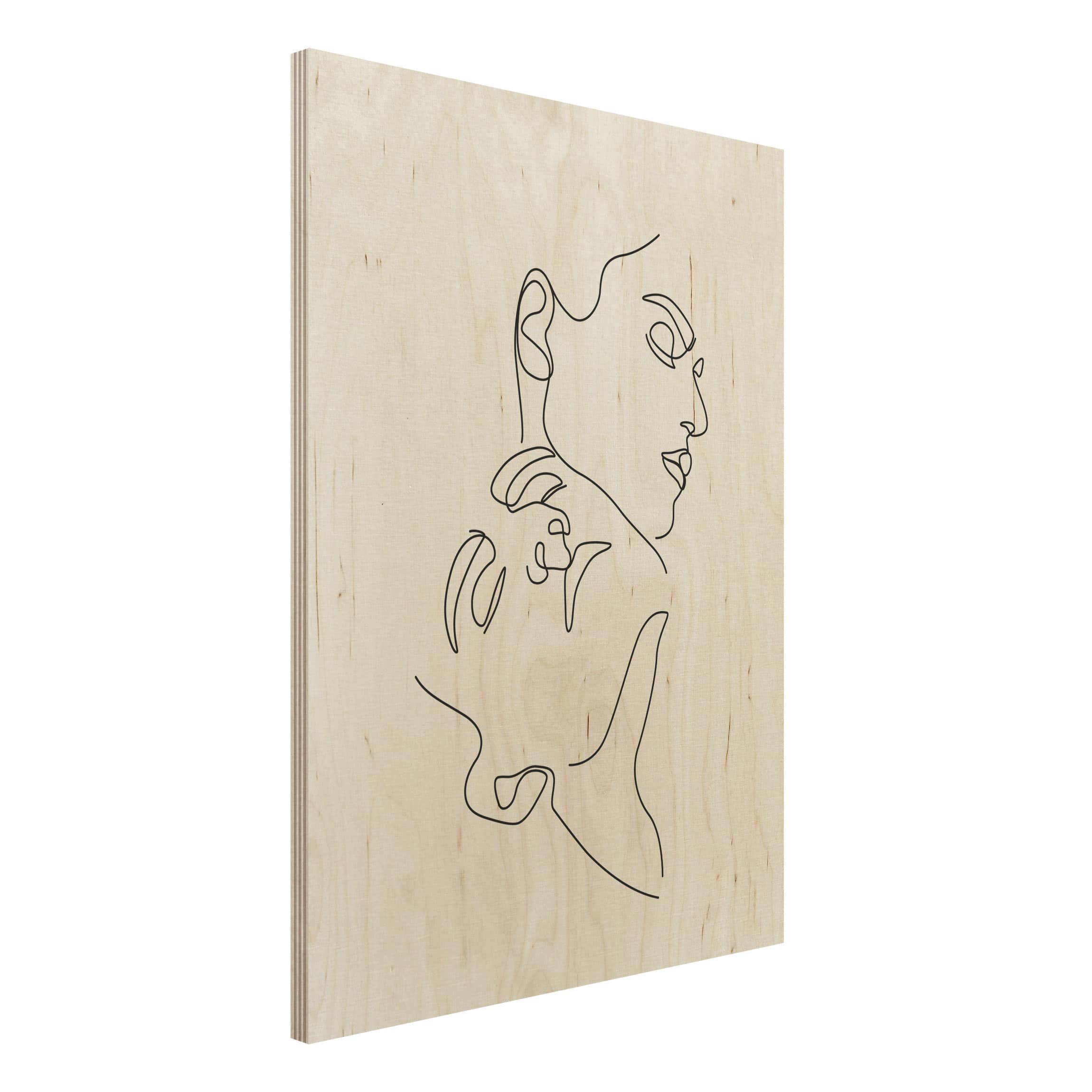 Holzbild - Hochformat 3:4 Line Art Frauen Gesichter Weiß