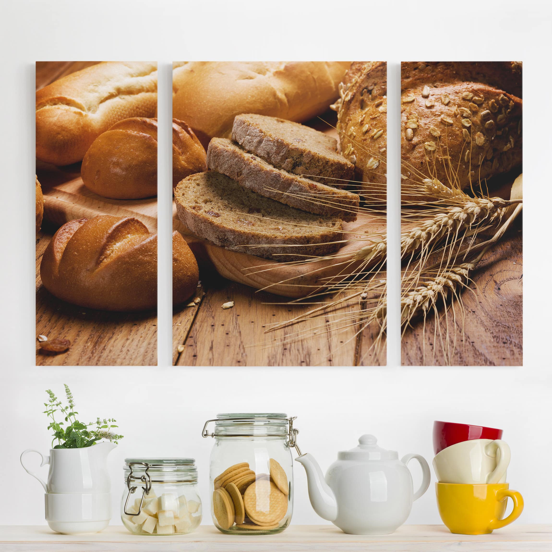3-teiliges Leinwandbild Küche Brotzeit