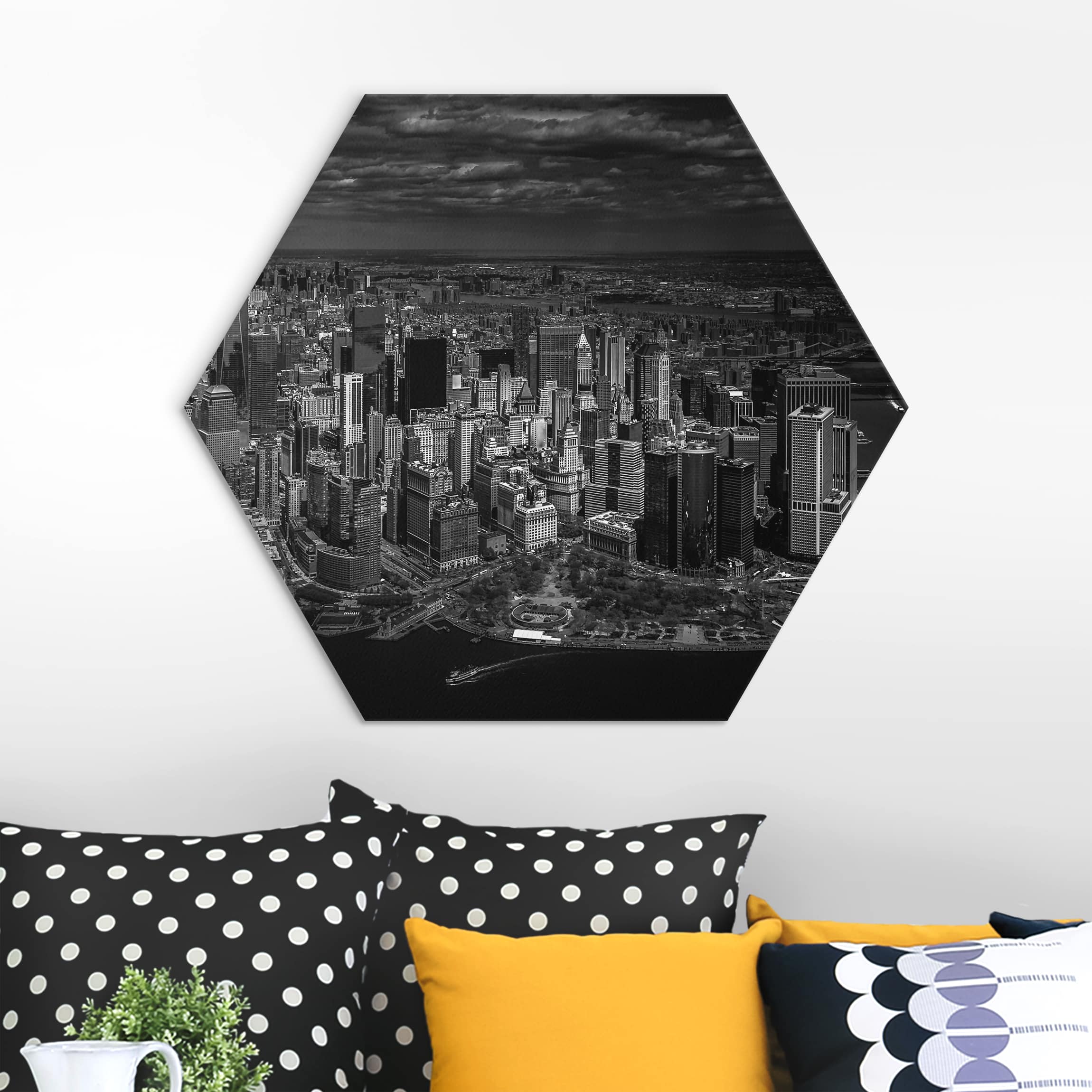 Hexagon-Alu-Dibond Bild New York - Manhattan aus der Luft