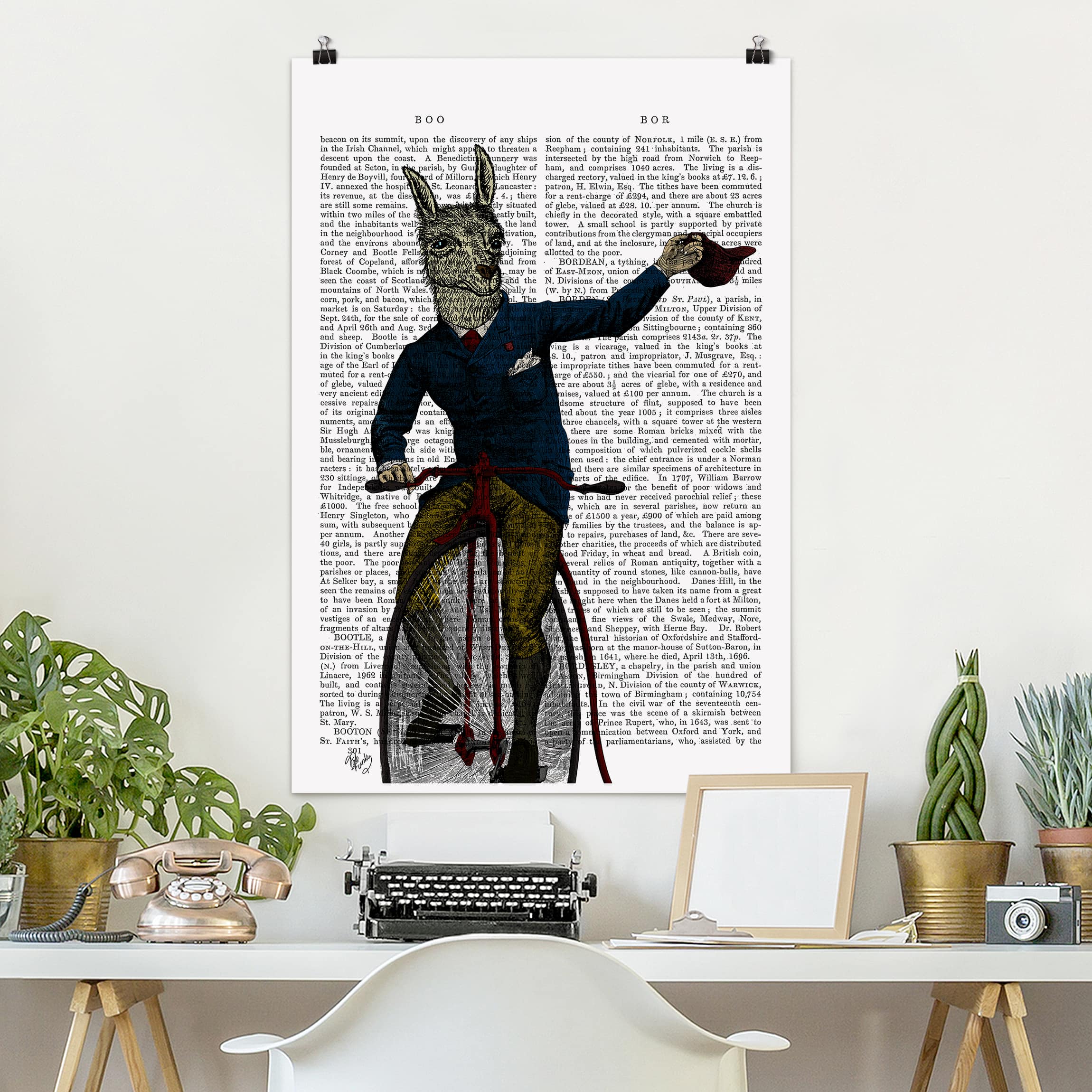 Poster - Hochformat Tierlektüre - Lama auf Fahrrad