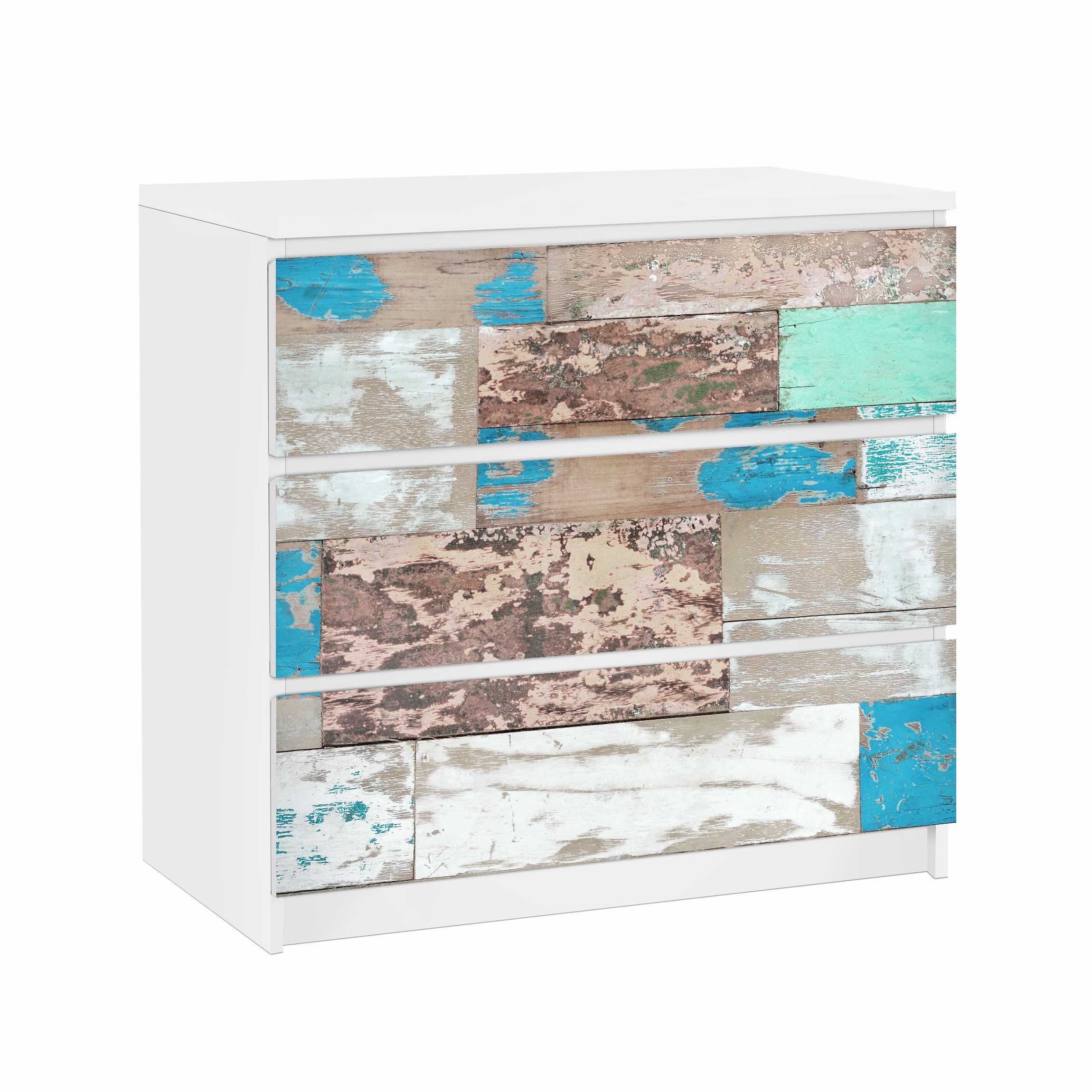 Möbelfolie für IKEA Malm Kommode 3 Schubladen Maritime Planks
