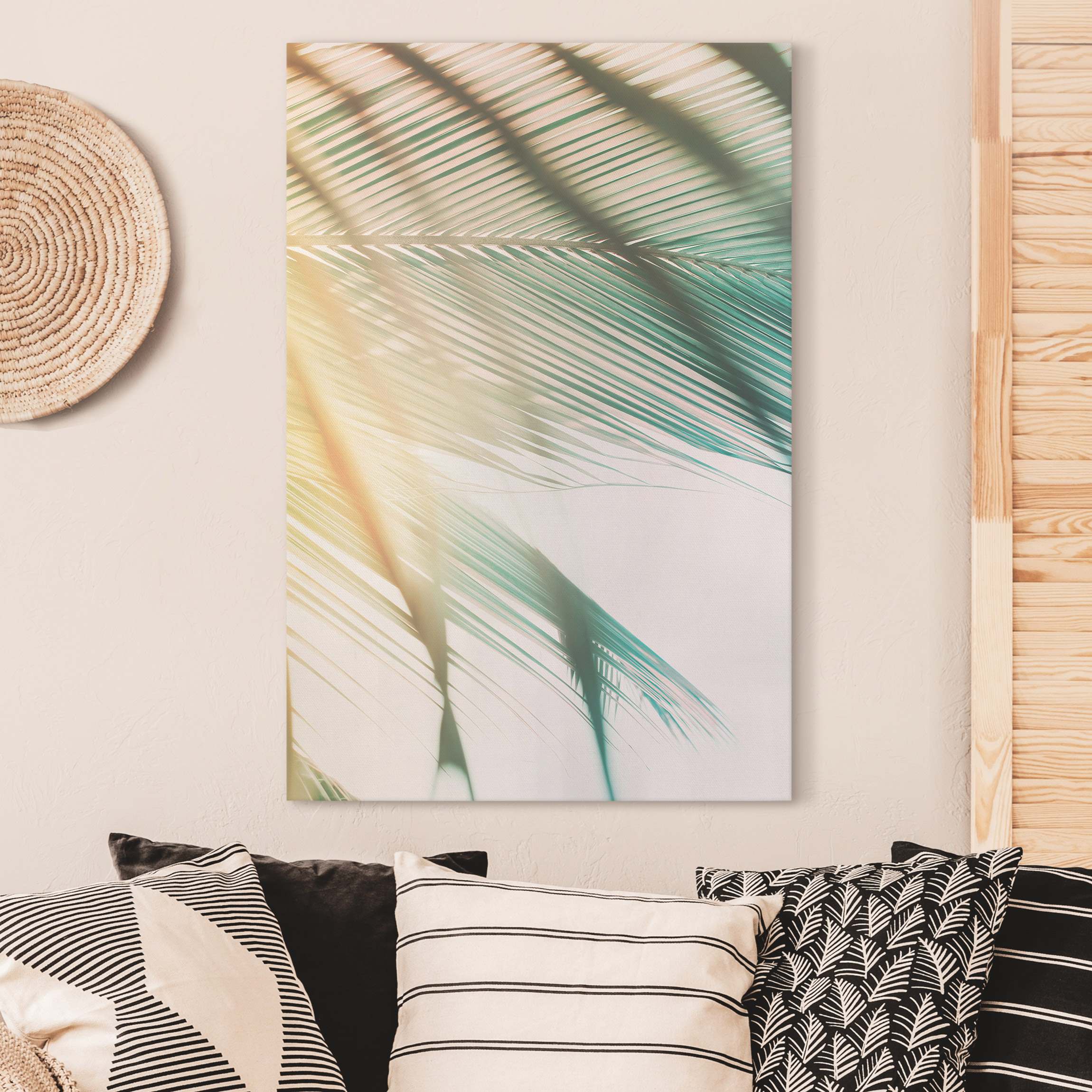 Leinwandbild Tropische Pflanzen Palmen bei Sonnenuntergang II