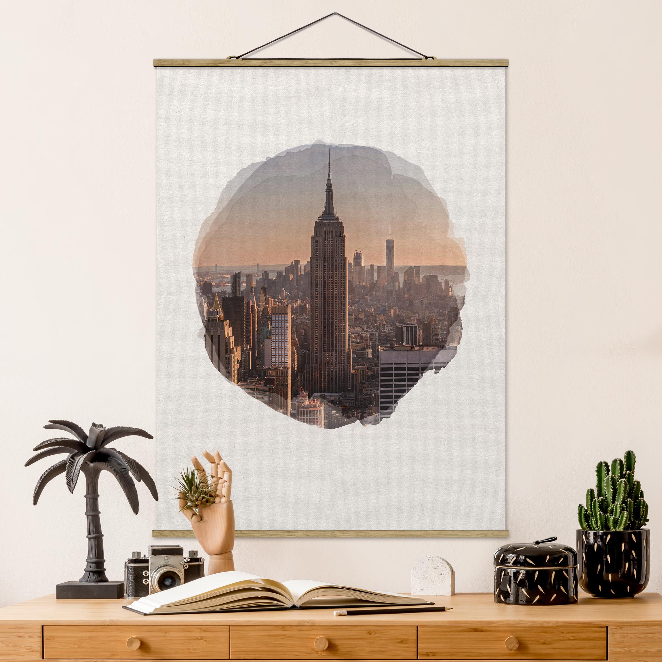 Stoffbild - Hochformat Wasserfarben - Blick vom Top of the Rock