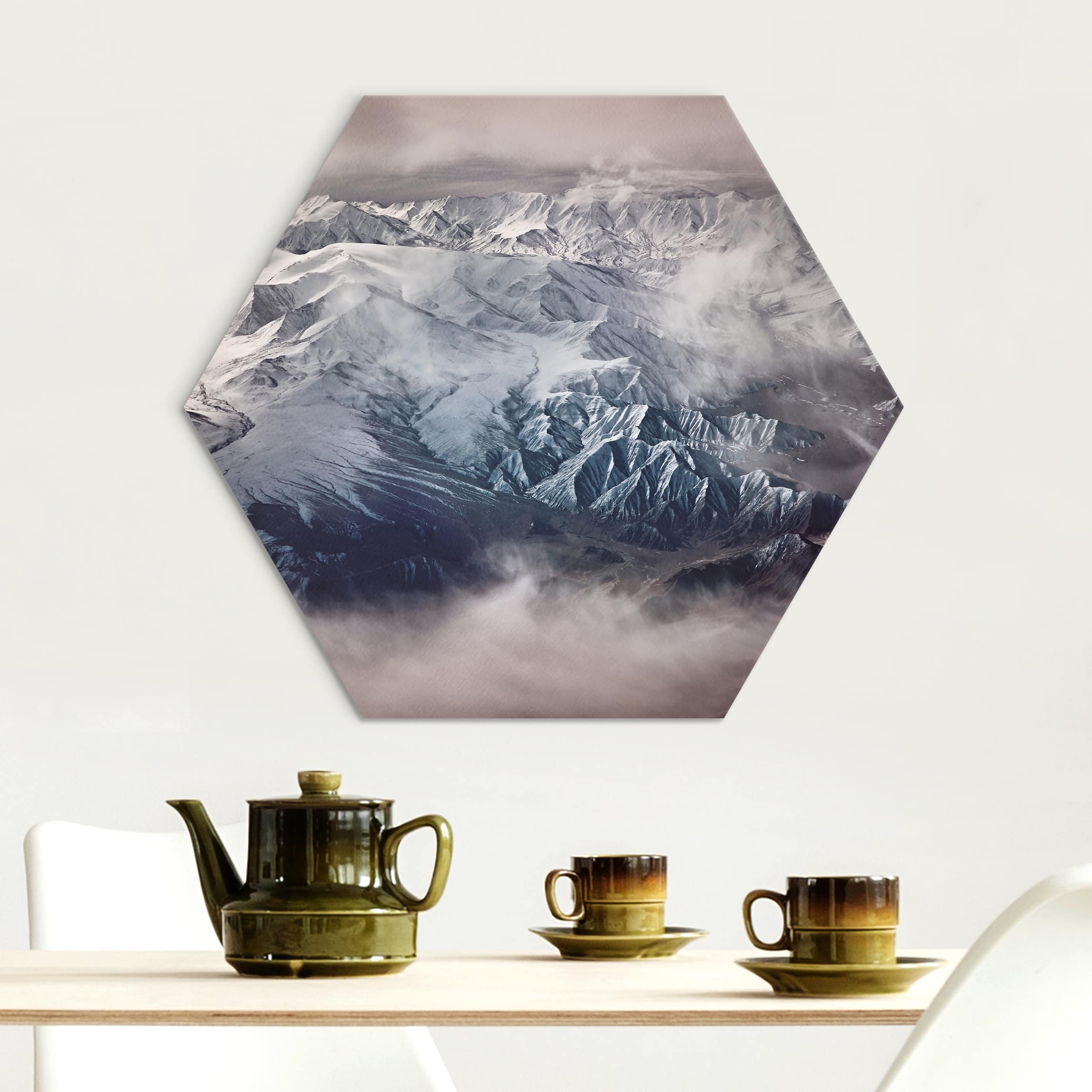 Hexagon-Alu-Dibond Bild Berge von Tibet