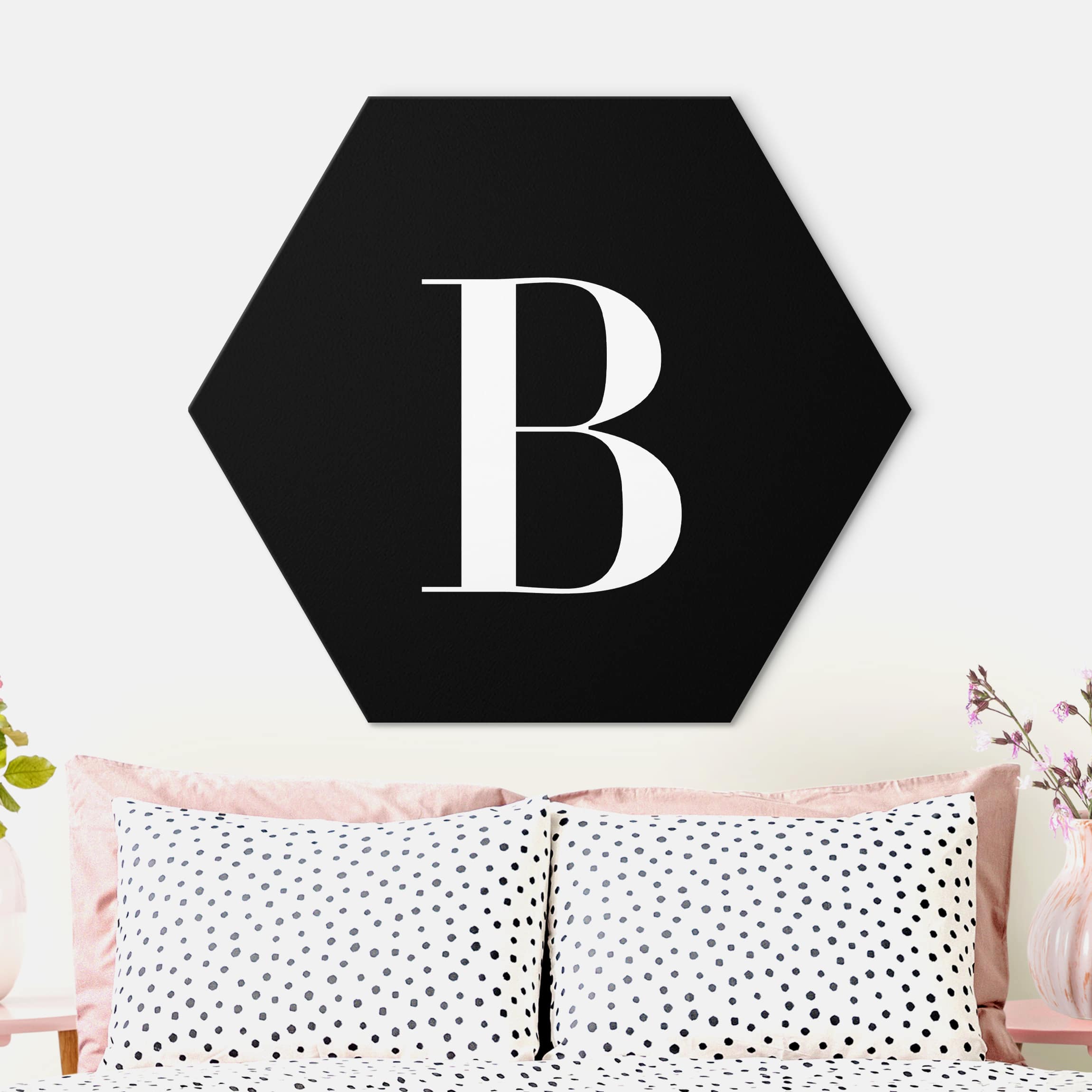 Hexagon-Alu-Dibond Bild Buchstabe Serif Schwarz B
