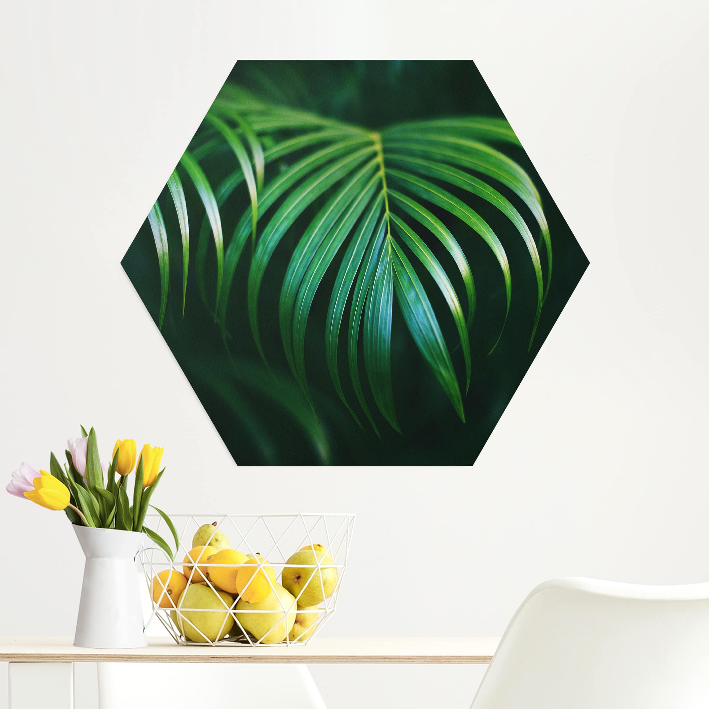 Hexagon-Alu-Dibond Bild Palmenwedel