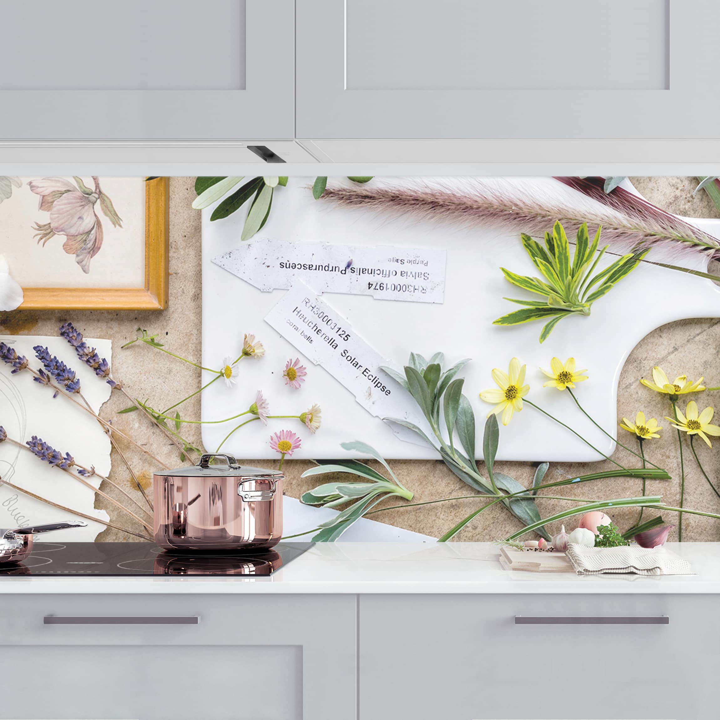 Küchenrückwand Blumen und Gartenkräuter Vintage