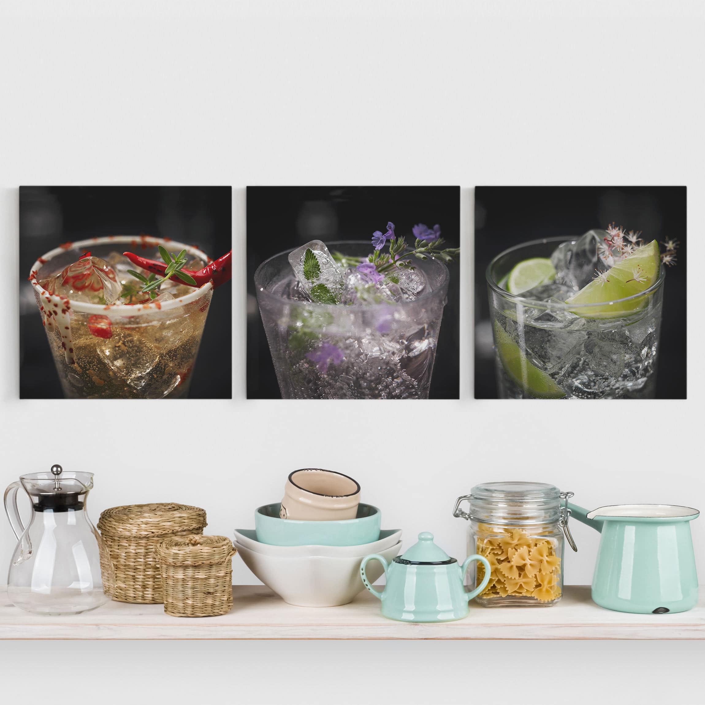 3-teiliges Leinwandbild Küche Drinks mit Eiswürfel Nahaufnahme