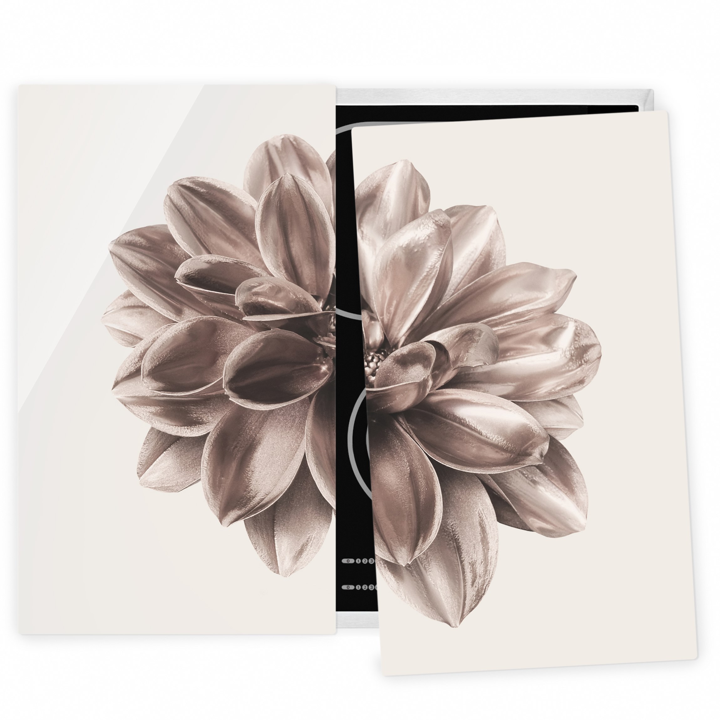 Herdabdeckplatte Blumen Dahlie Bronze Metallic Beige Zentriert