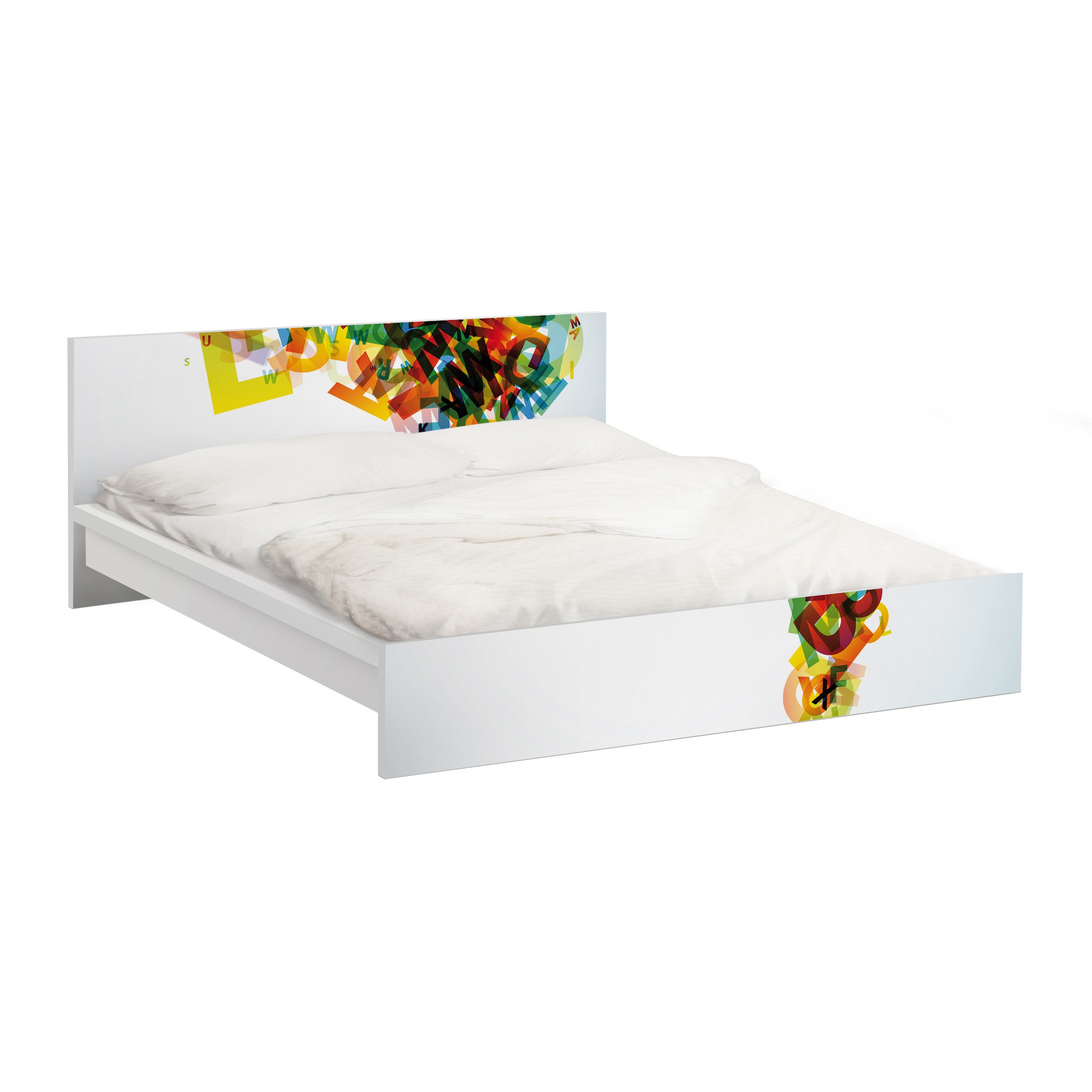 Möbelfolie für IKEA Malm Bett 160 cm Breite Rainbow Alphabet