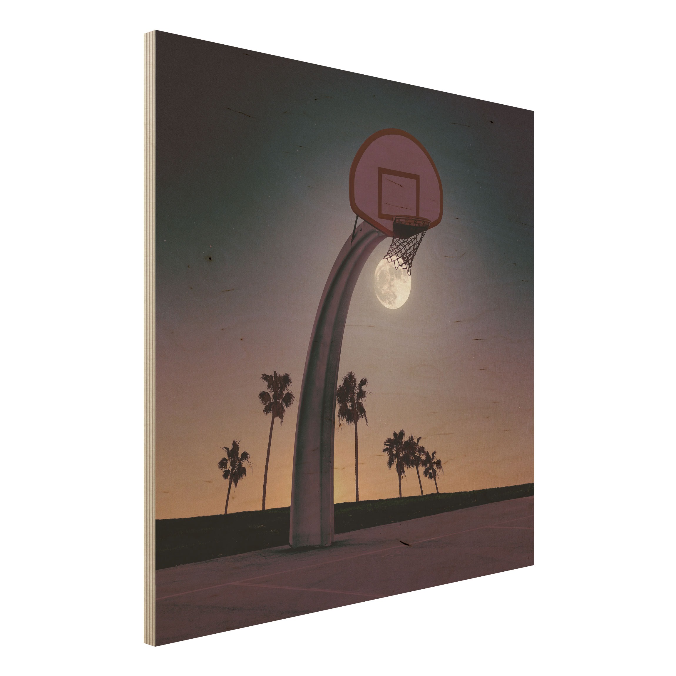 Holzbild Basketball mit Mond