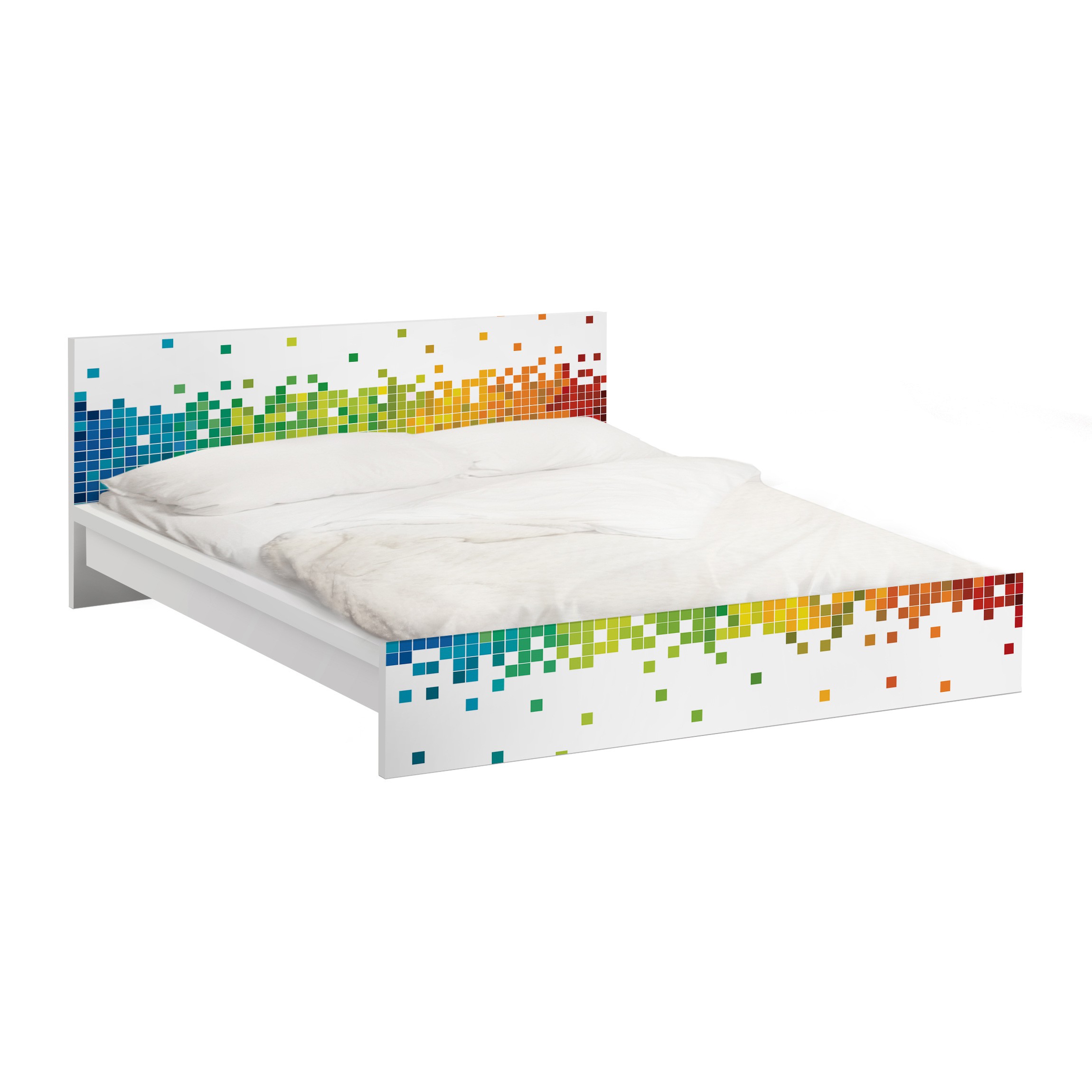 Möbelfolie für IKEA Malm Bett 140 cm Breite Pixel-Regenbogen