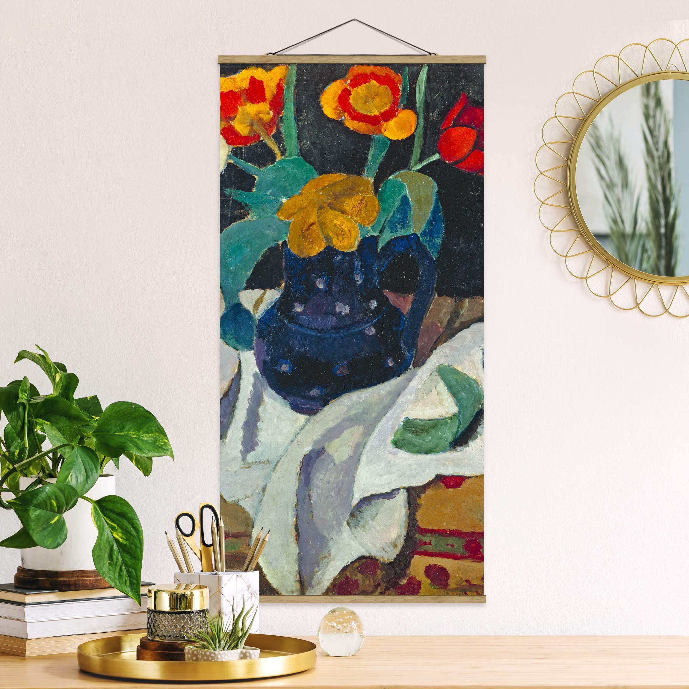 Stoffbild mit Posterleisten Paula Modersohn-Becker - Stillleben mit Tulpen