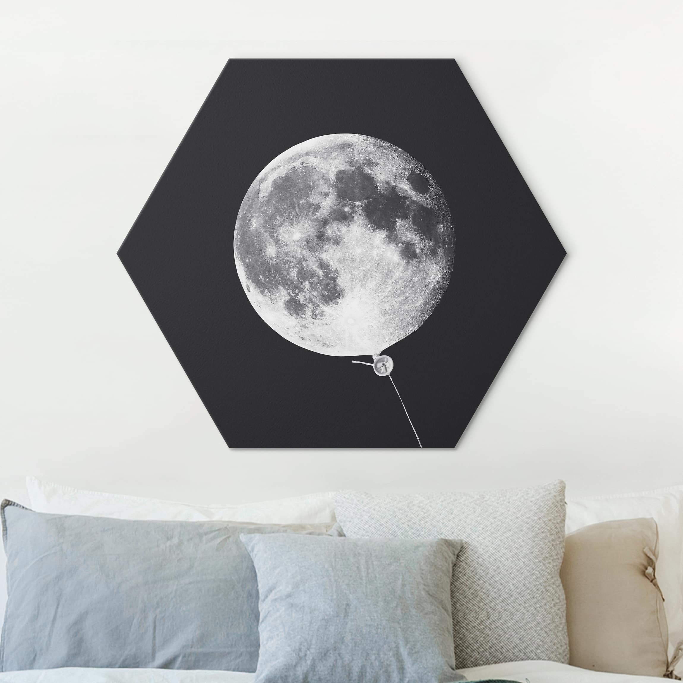 Hexagon-Alu-Dibond Bild Luftballon mit Mond