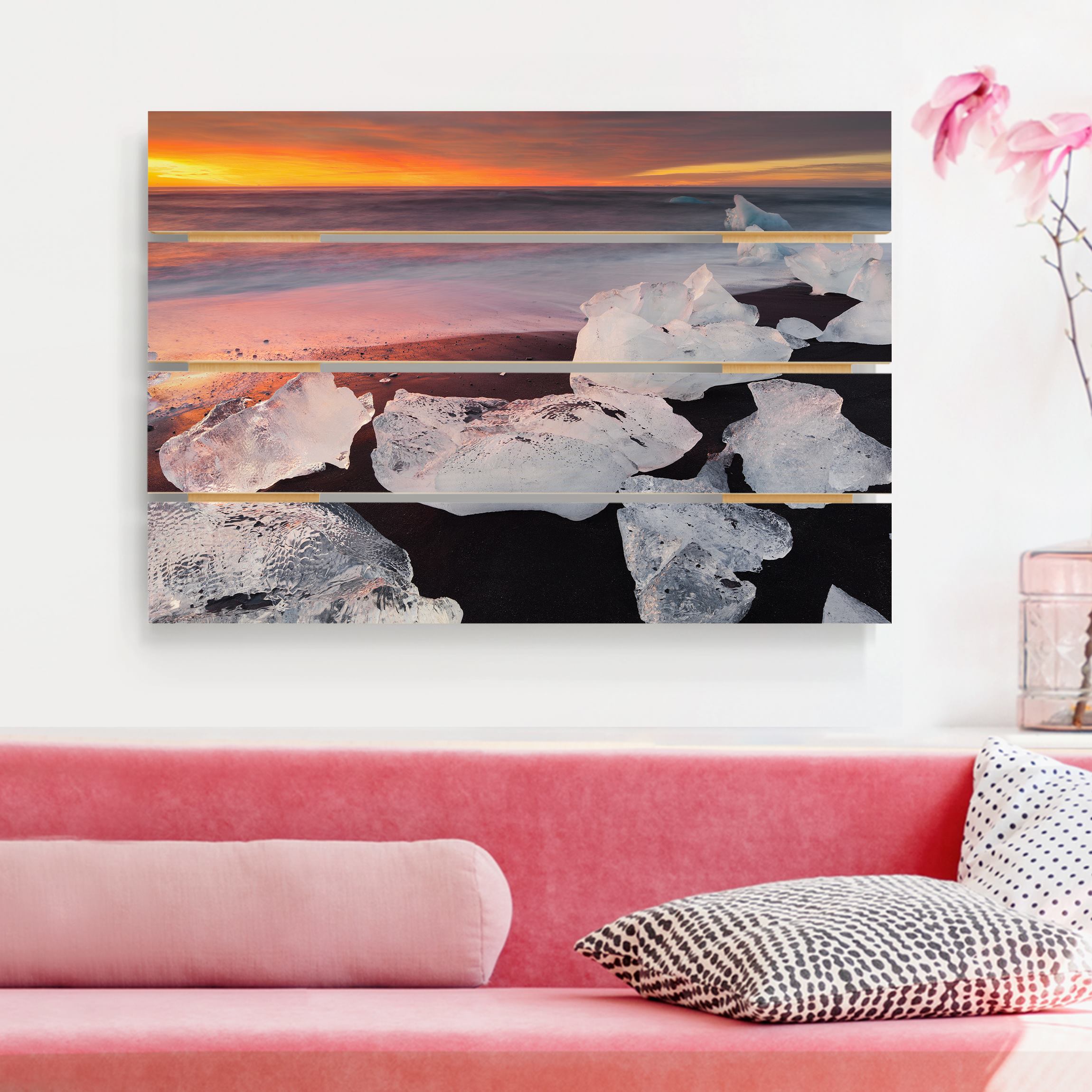 Holzbild Plankenoptik - Querformat Eisbrocken Jökulsárlon Island