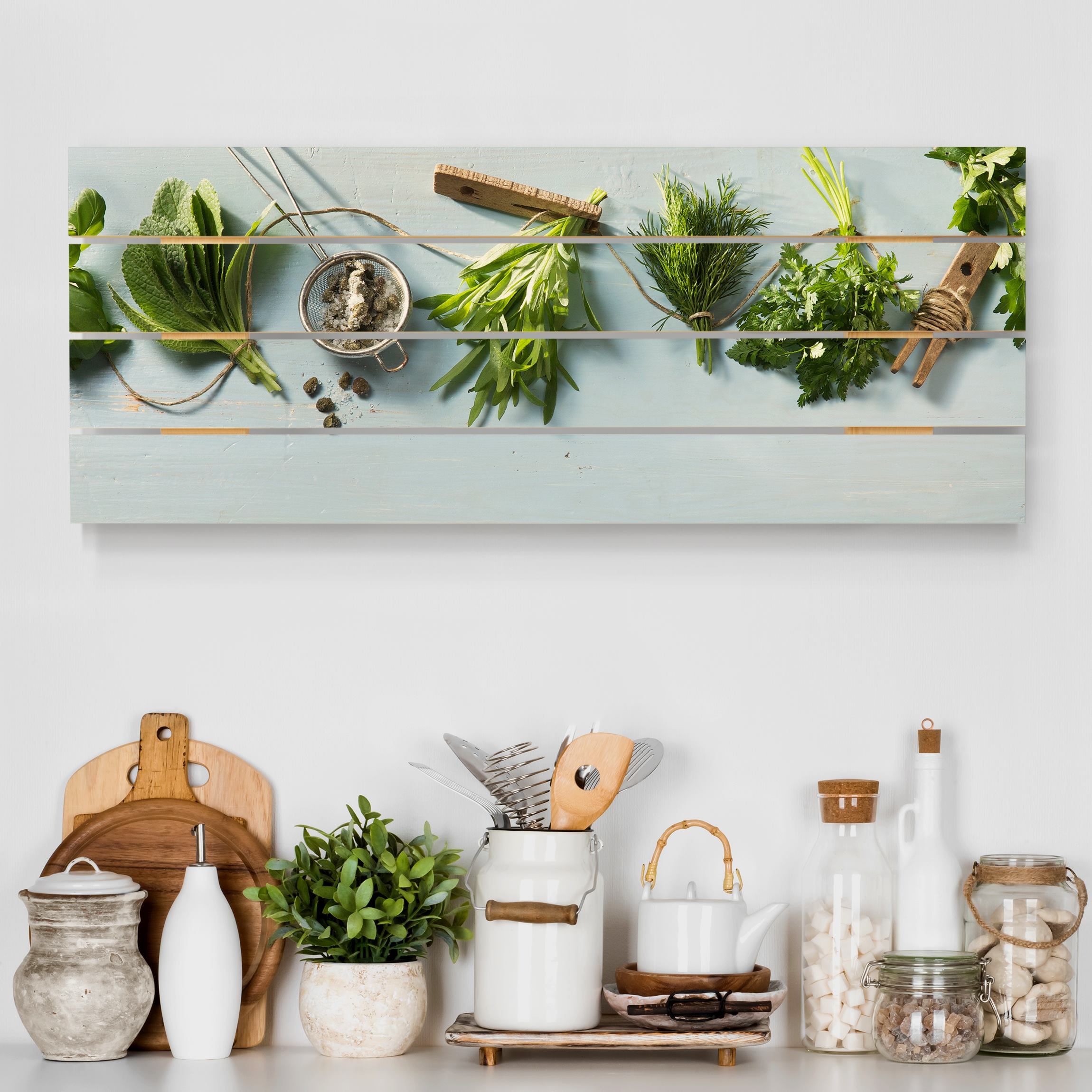 Holzbild Plankenoptik Gebündelte Kräuter
