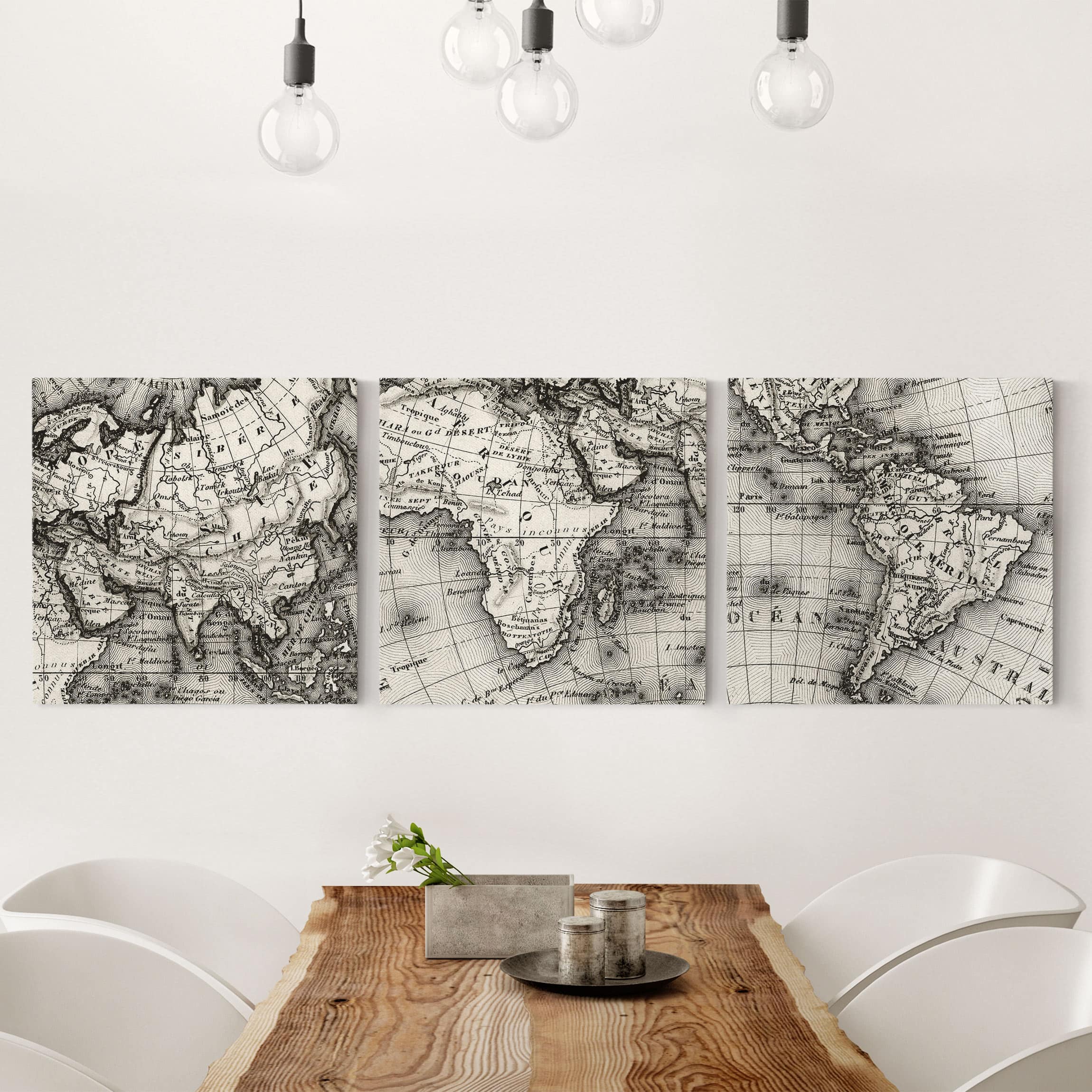 3-teiliges Leinwandbild - Quadrat Alte Weltkarte Details