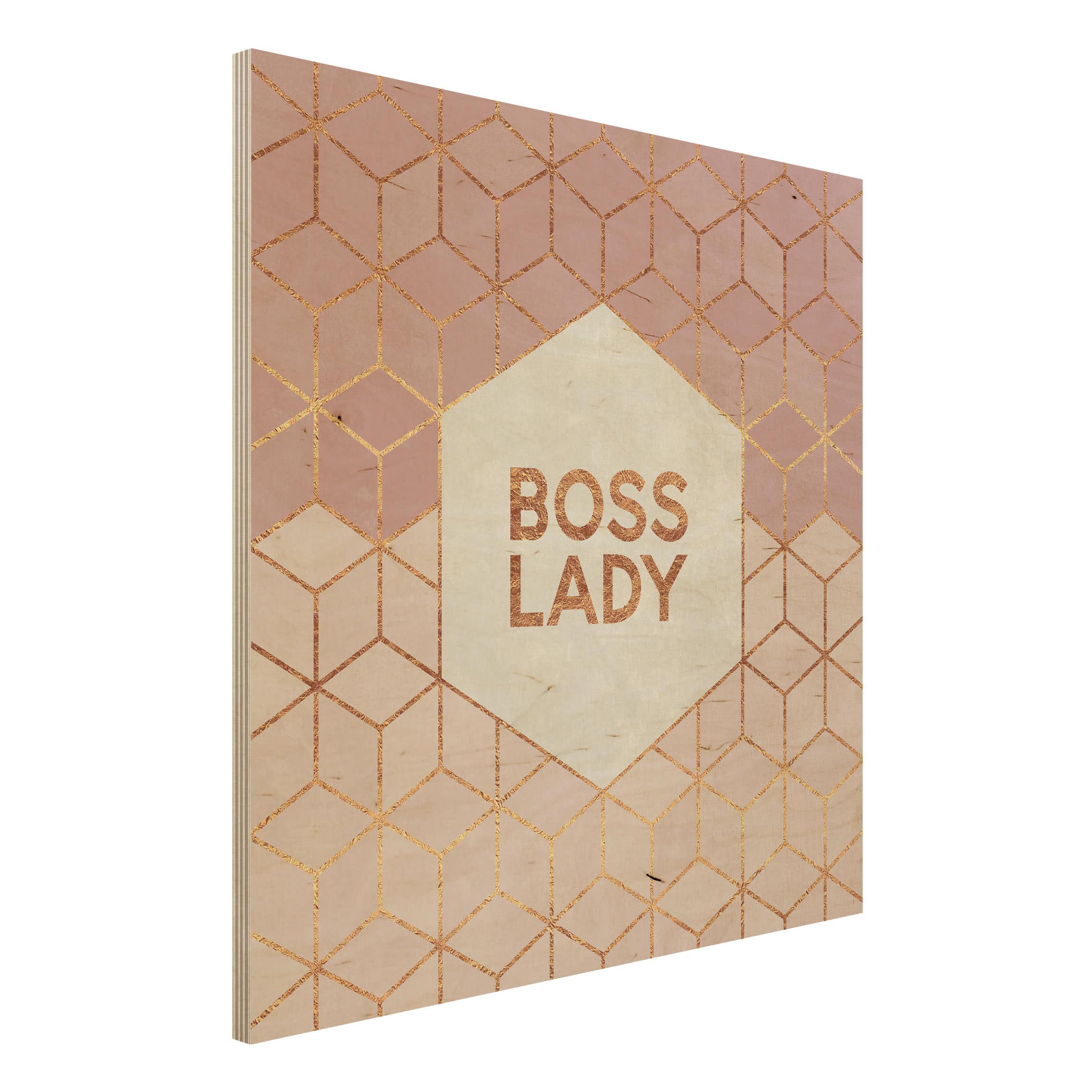 Holzbild - Quadrat Boss Lady Sechsecke Rosa