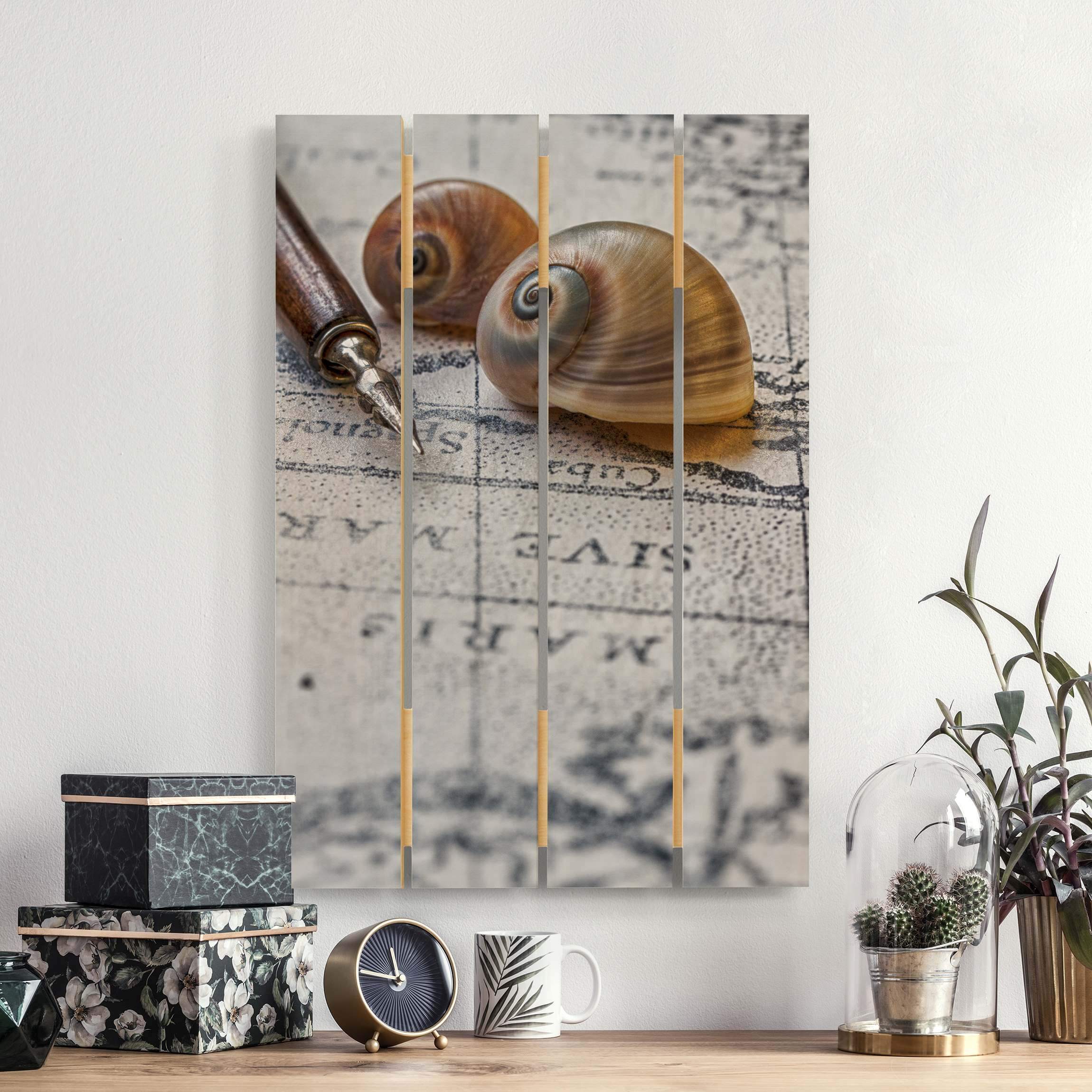 Holzbild Plankenoptik Muscheln und Füller Vintage