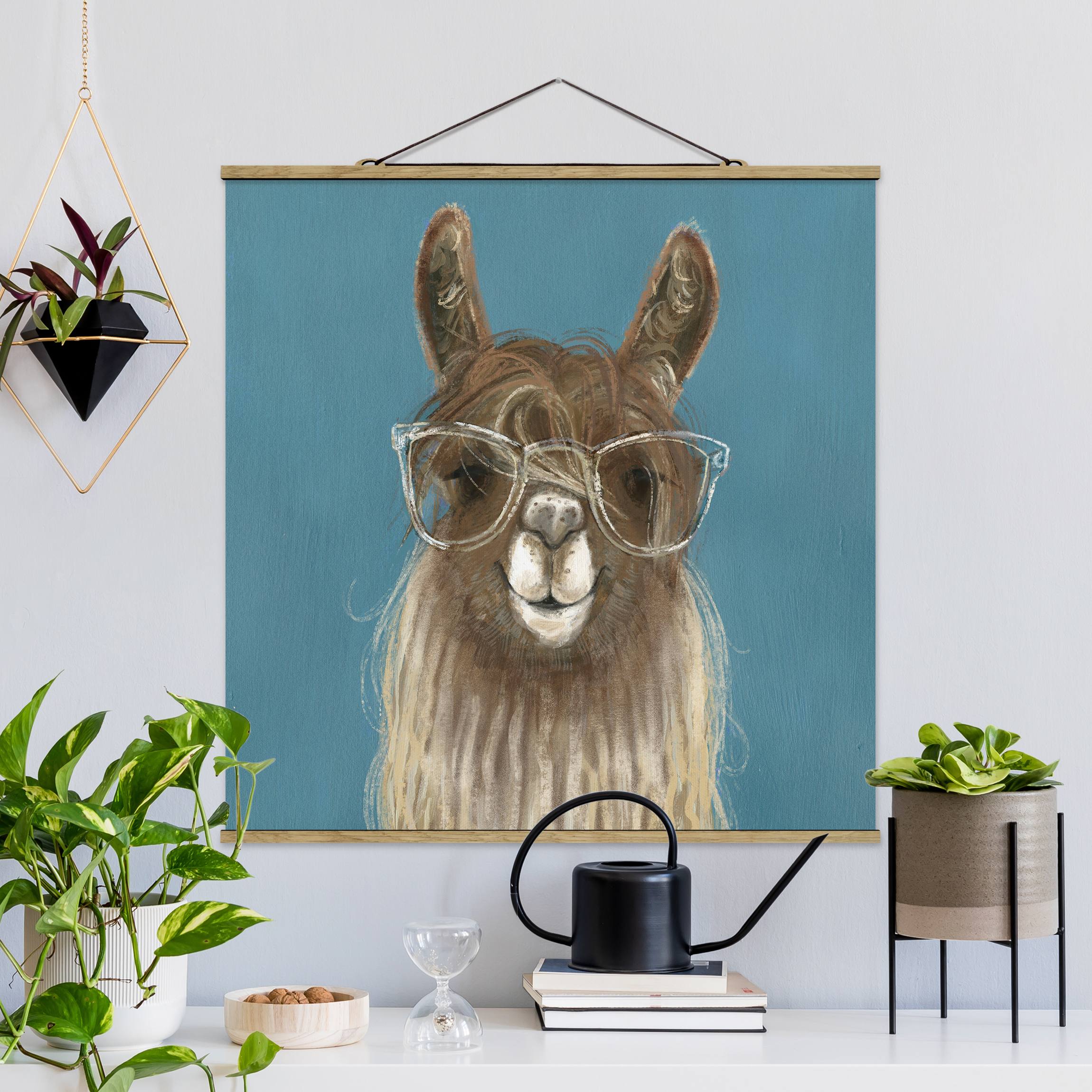Stoffbild mit Posterleisten Lama mit Brille III