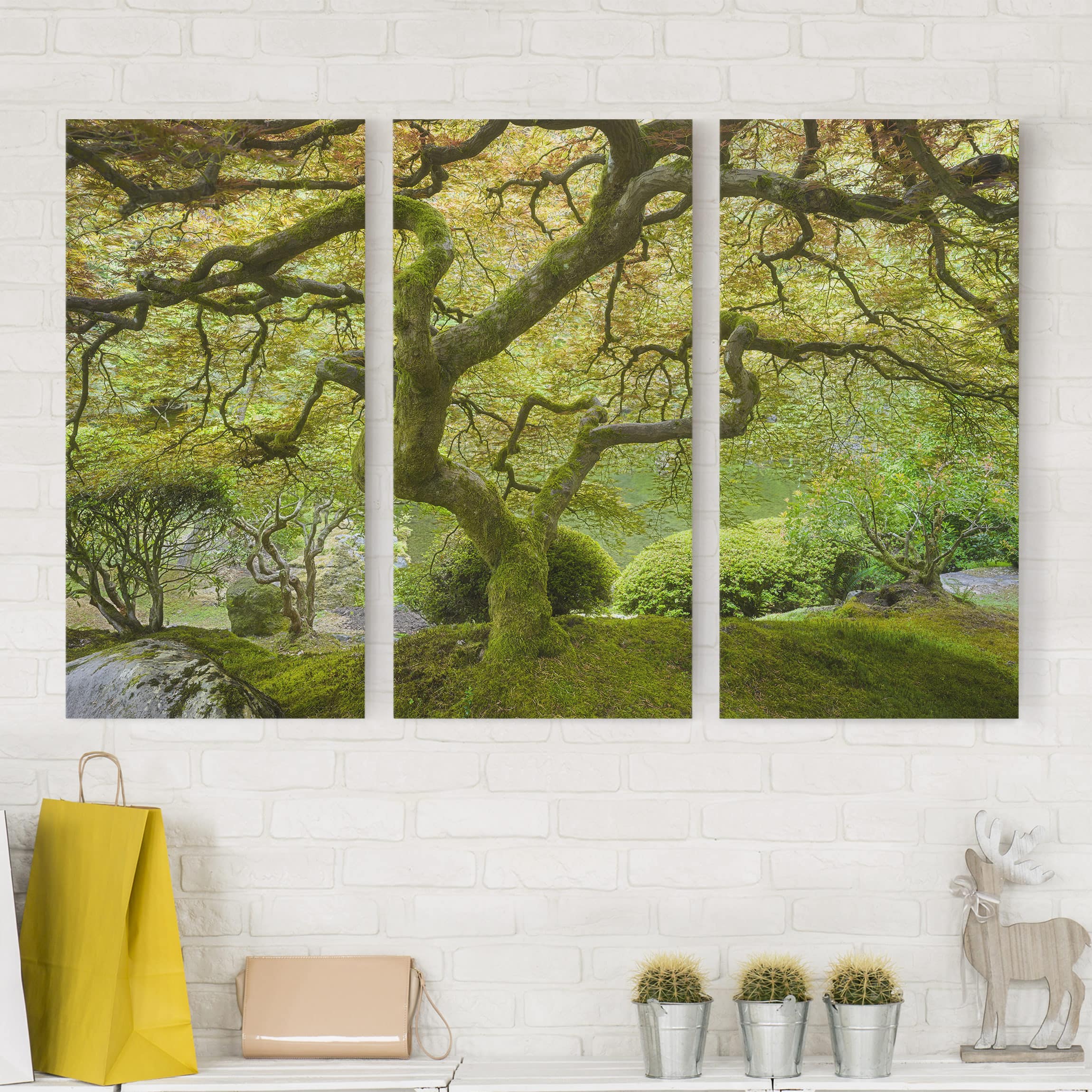 3-teiliges Leinwandbild Wald Grüner Japanischer Garten