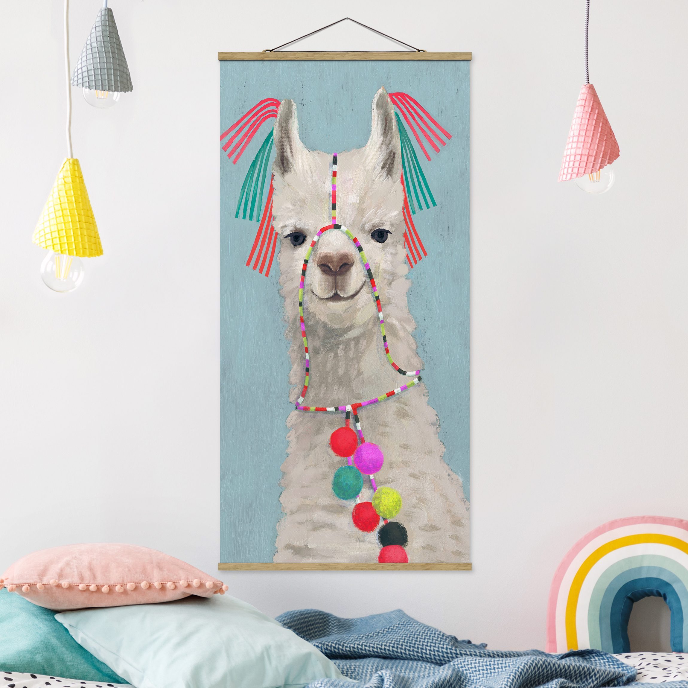 Stoffbild - Hochformat Lama mit Schmuck II