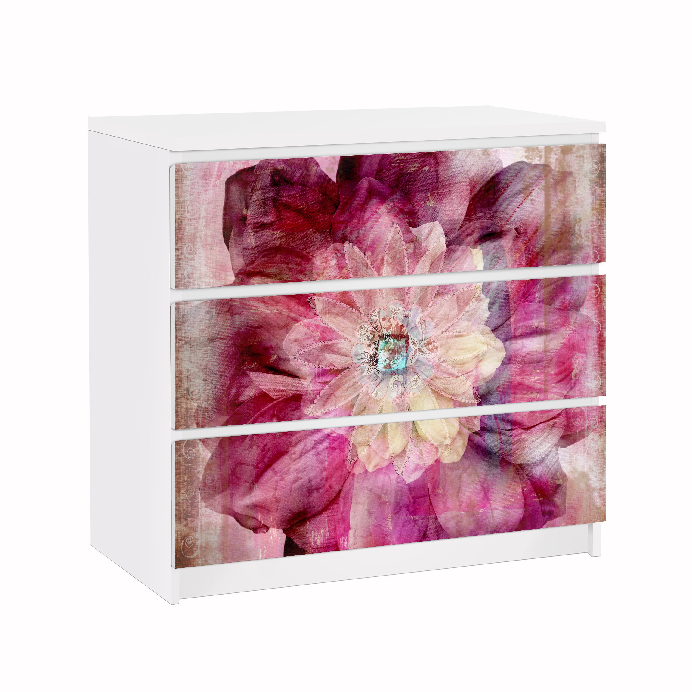 Möbelfolie für IKEA Malm Kommode 3 Schubladen Grunge Flower